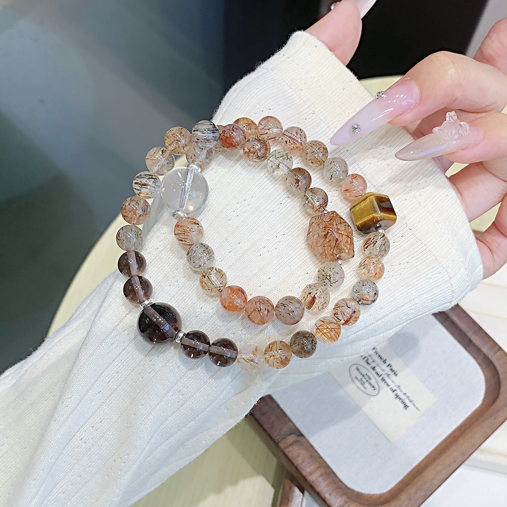 Natural Crystal Black Gold Super Bracelet Original Design Large Particle High-grade Natural Crystal Wholesale Crystal String Double Circle