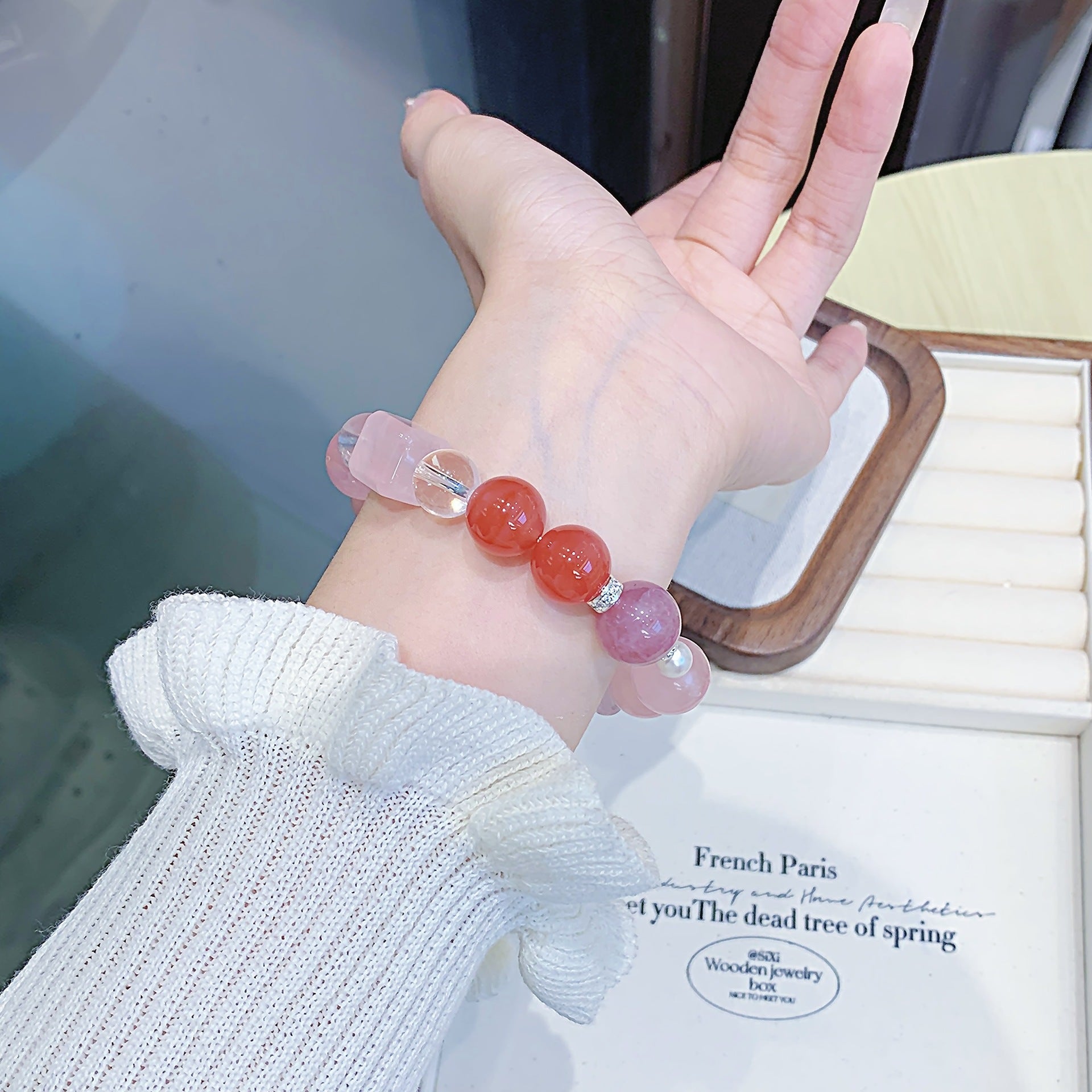 Natural Fresh Pink Quartz Bracelet Versatile High-End Feel Bracelet Gift Popular Crystal diy Handmade Crystal Chain
