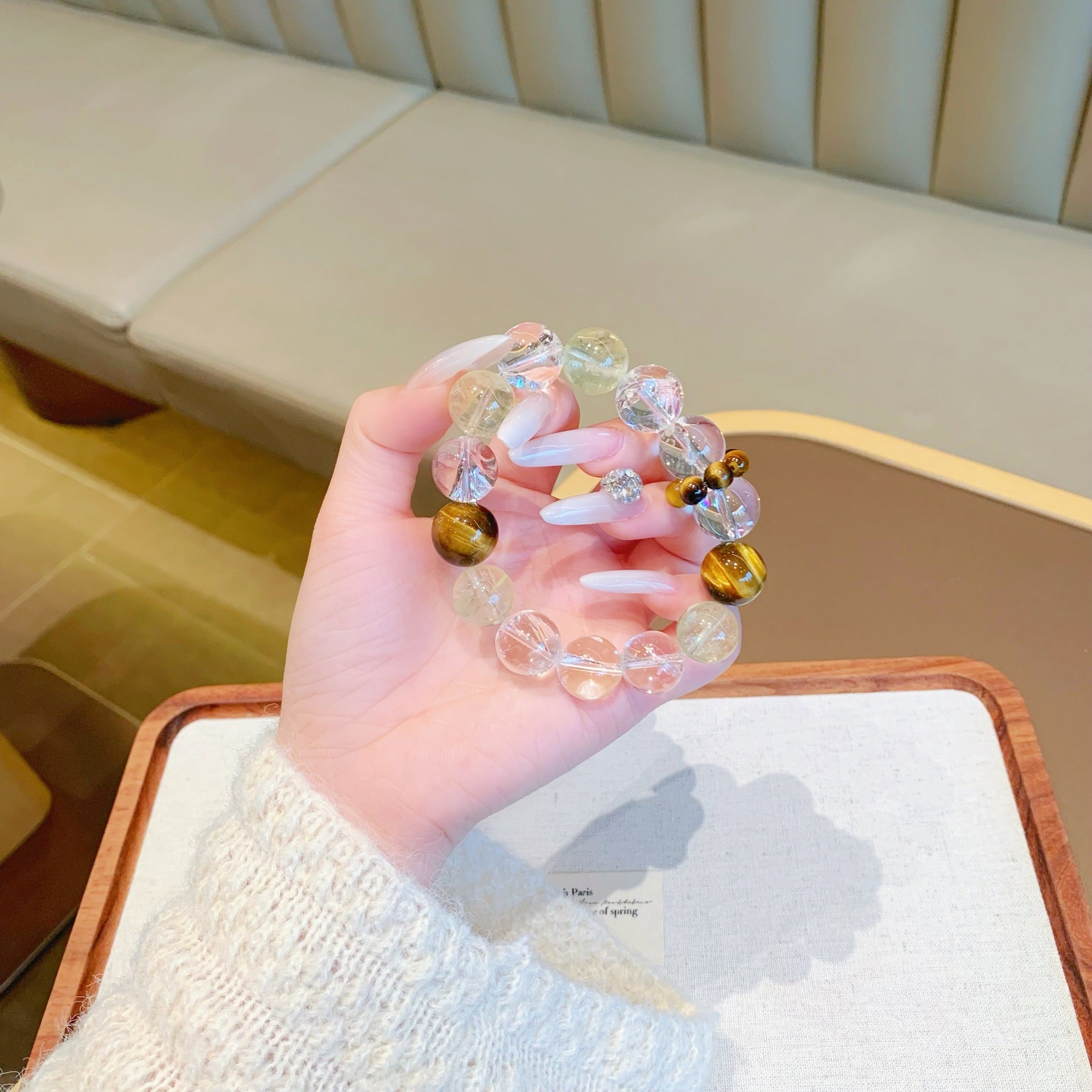 Original New Yellow Tiger Eye Bracelet Elegant and Versatile Bracelet Original Design Natural White Crystal Bracelet