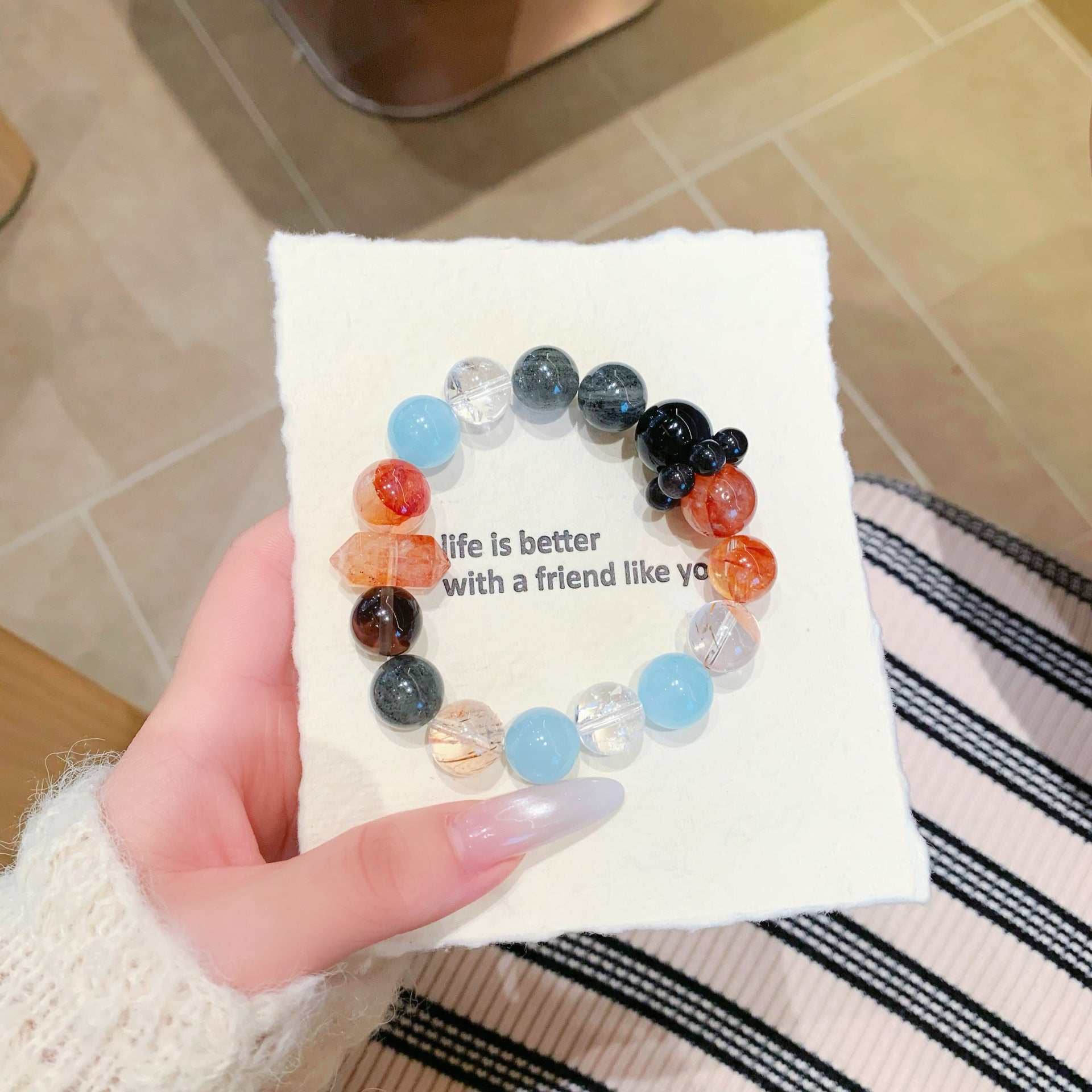 Natural Crystal Bracelet High-end Dopamine Color Fashionable Personality Multi-bead Bracelet Aquamarine Bracelet