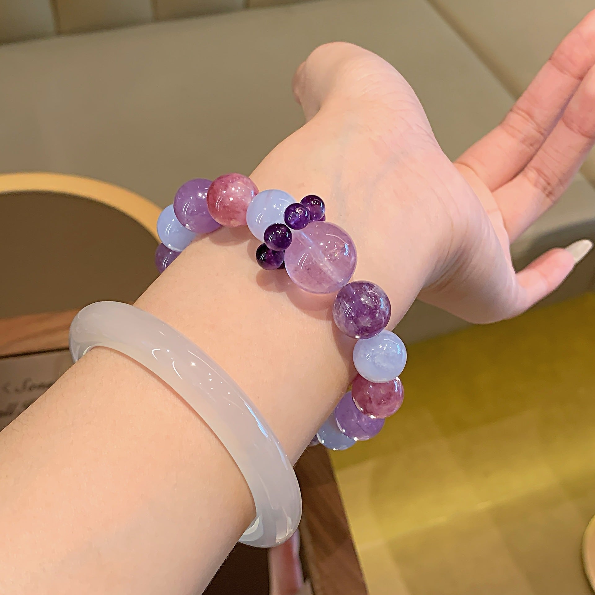 Macaron Crystal Round Bead Multi-Gem Bracelet Women's Hand Jewelry Accessories Fresh Bracelet Design Amethyst Bracelet