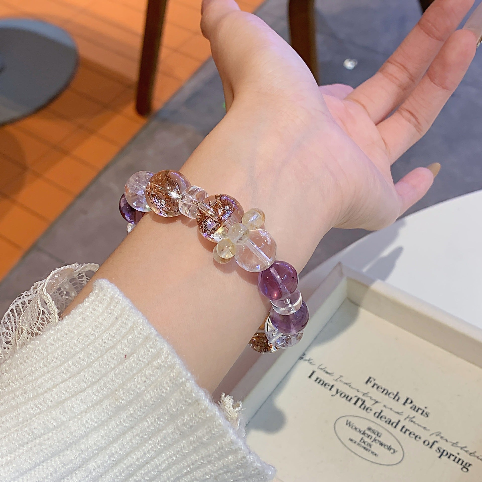 New Natural Bolivian Purple Azurite Large Bead Bracelet White Acai Crystal Bracelet Gold Foil Explosion Bracelet