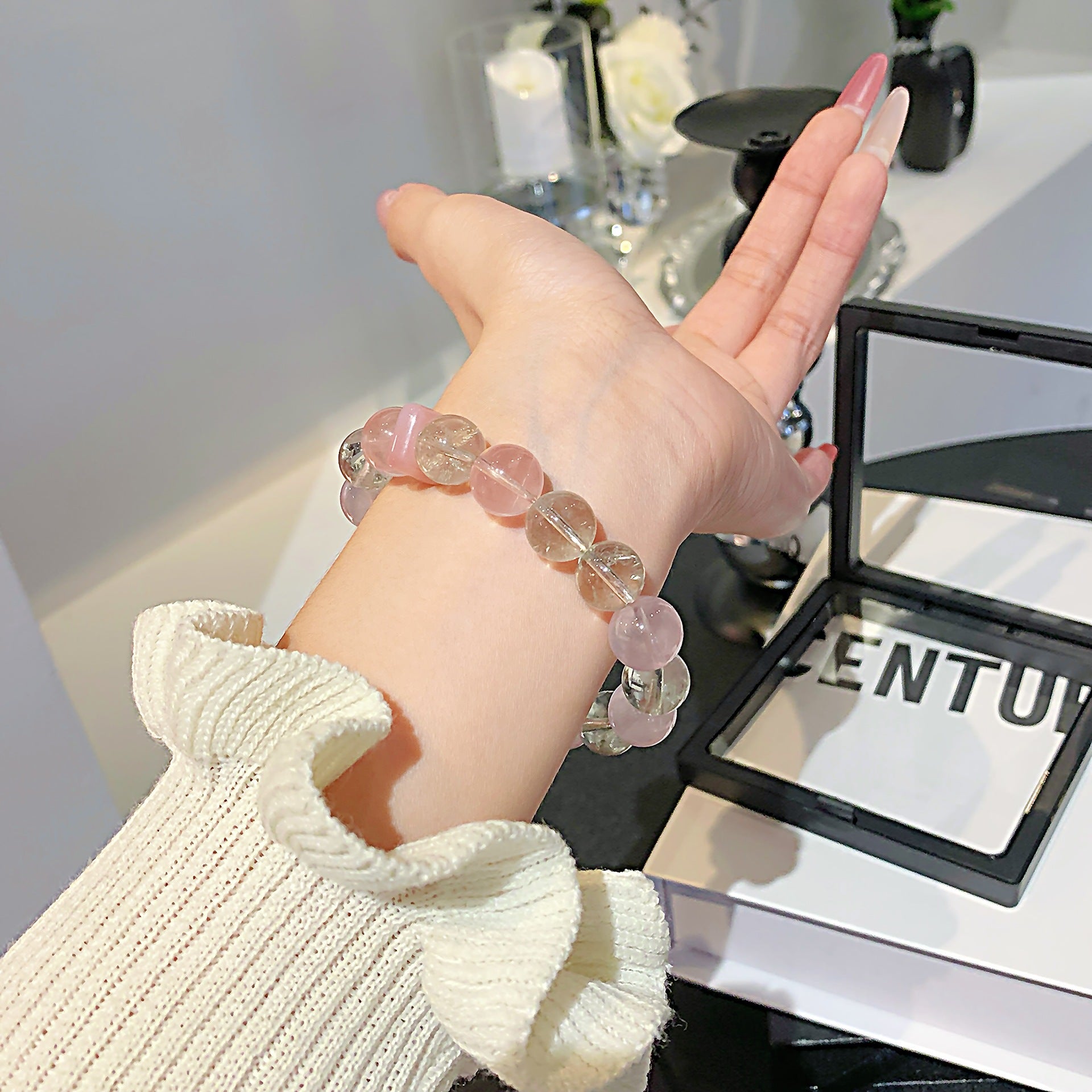 Natural pink crystal paired with white crystal bracelet Rose Glow DIY Single Ring Bracelet Factory Direct Supply Crystal Bracelet