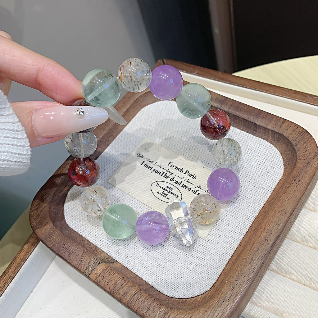 Natural Multi-Gemstone Crystal Bracelet Amethyst Bracelet Autumn Hot Style Hand Jewelry Rainbow Multi-Treasure Dopamine Hand Crystal