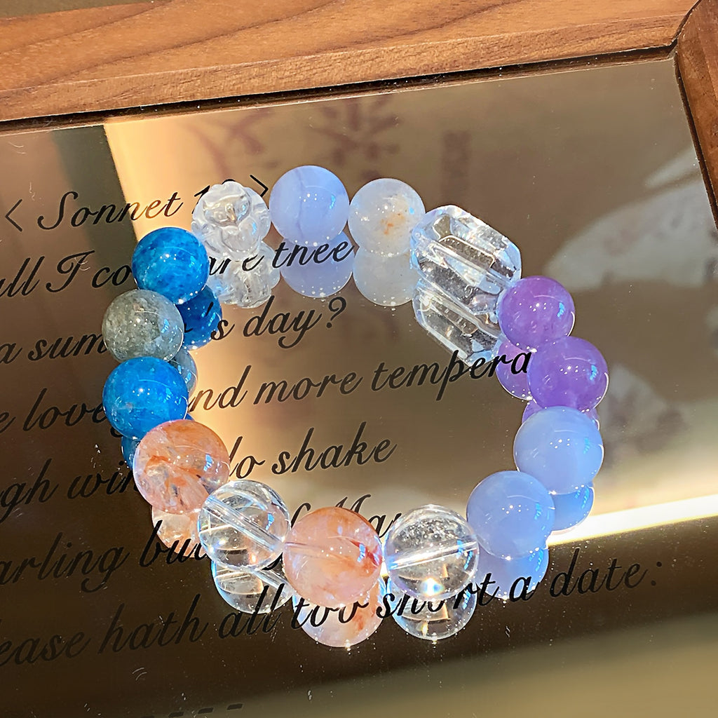 Natural Multi-Gemstone Crystal Bracelet Yellow Gum Flower Matching Blue Vein Agate Crystal Bracelet Jewelry Blue Veined Agate Bracelet