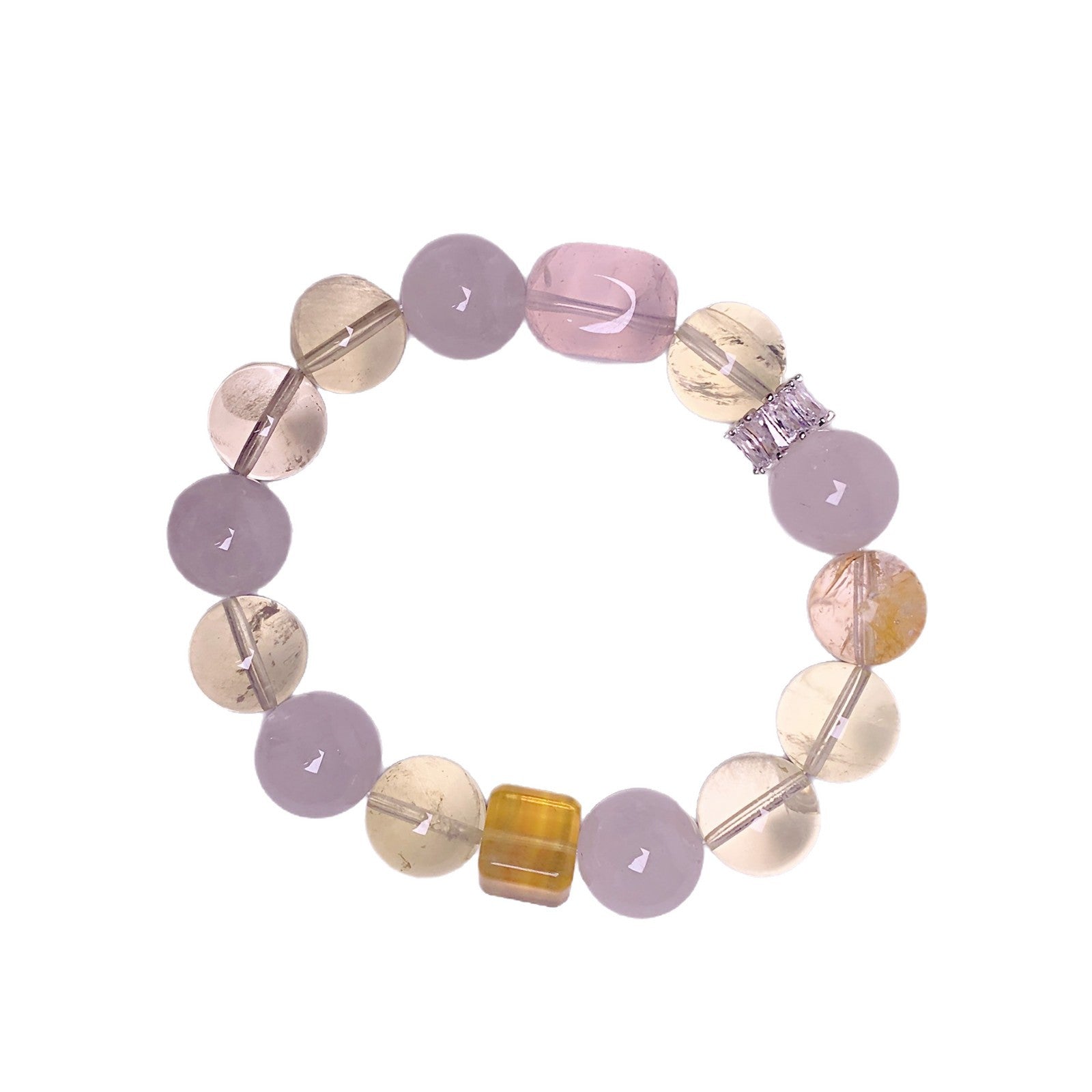 Yellow Pagoda Crystal Close-to-Chest Crystal Bracelet Simple Single Loop Versatile Bracelet with White Crystal Beads Lemon Crystal Bracelet