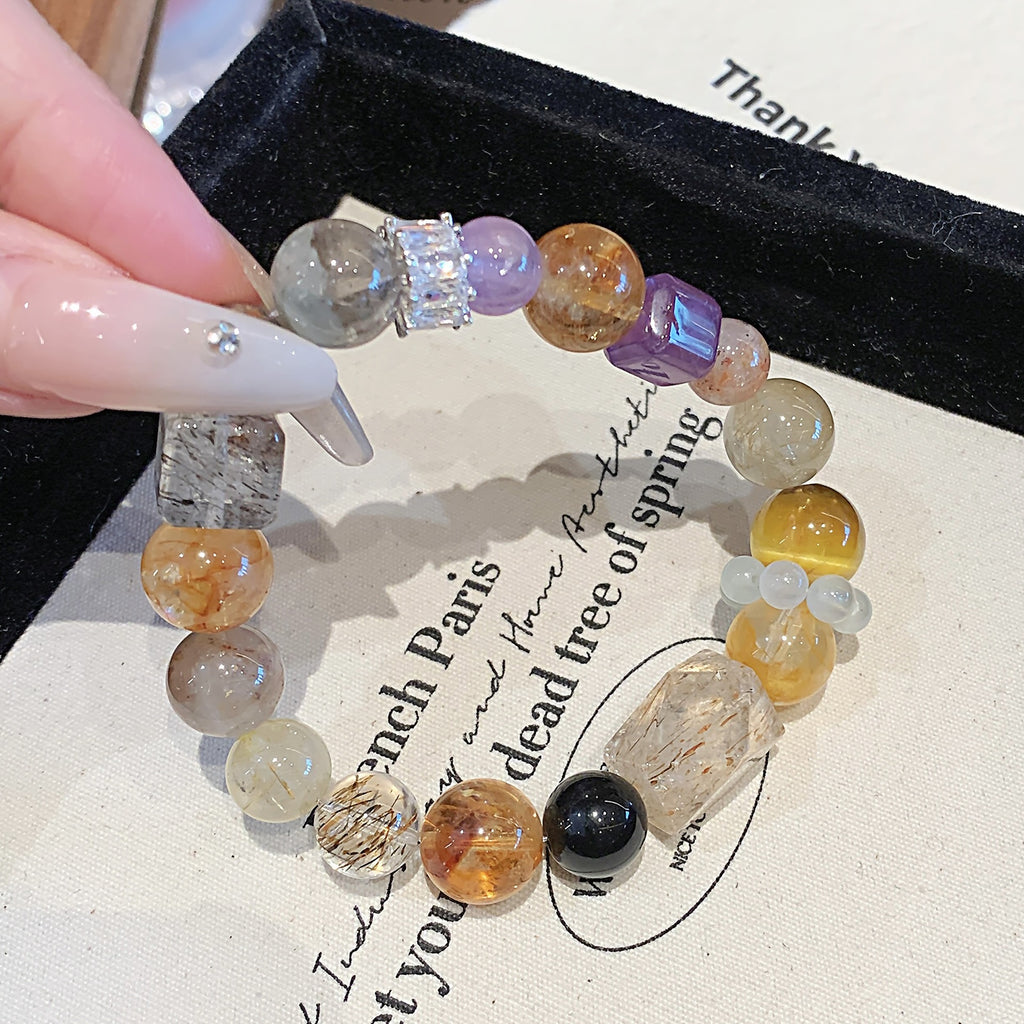 Natural Multi-Gemstone Crystal Bracelet Yi Nengjing Style Hair Crystal Super Seven Bracelet Design Black Gold Super Seven Bracelet
