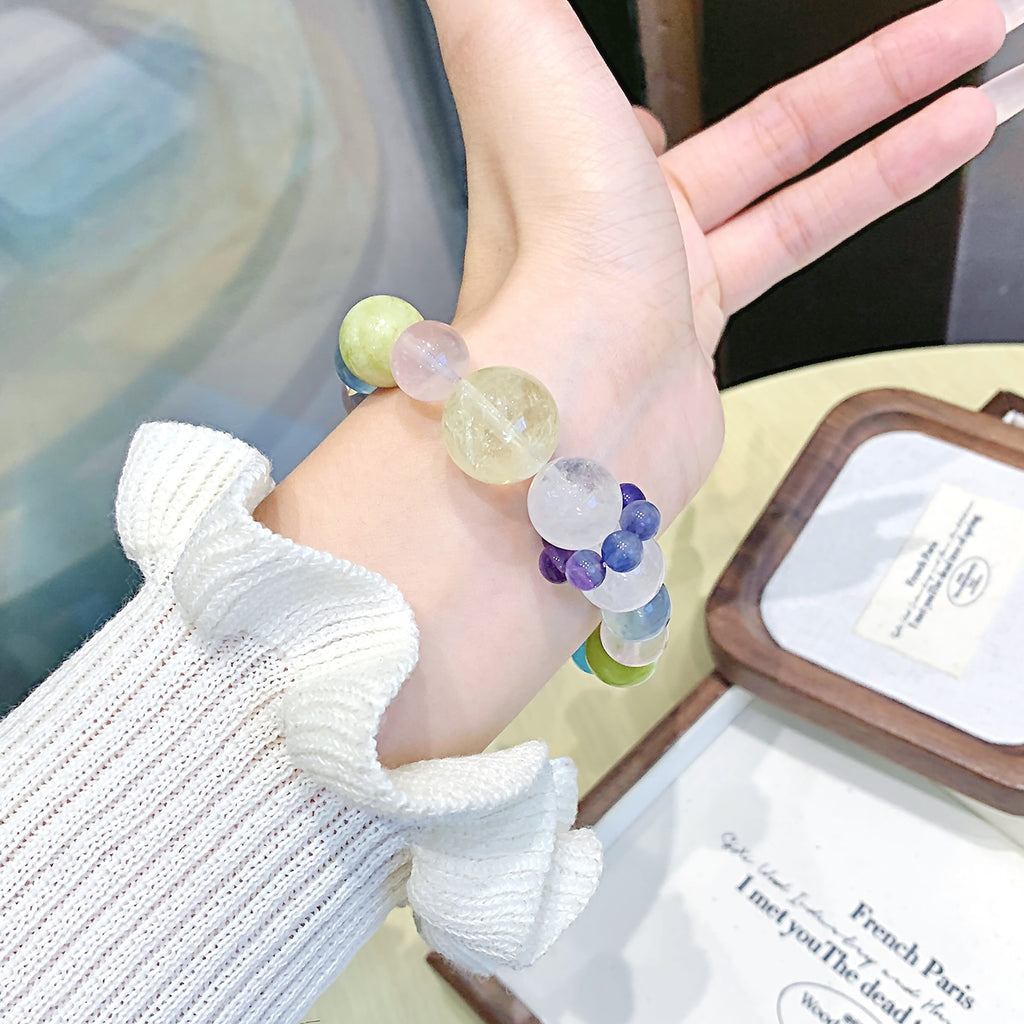 Natural Large Particle Multi-Gemstone Crystal Bracelet Pink Quartz Aquamarine Citrine Multi-Gem Bracelet Wholesale Bracelet Stall