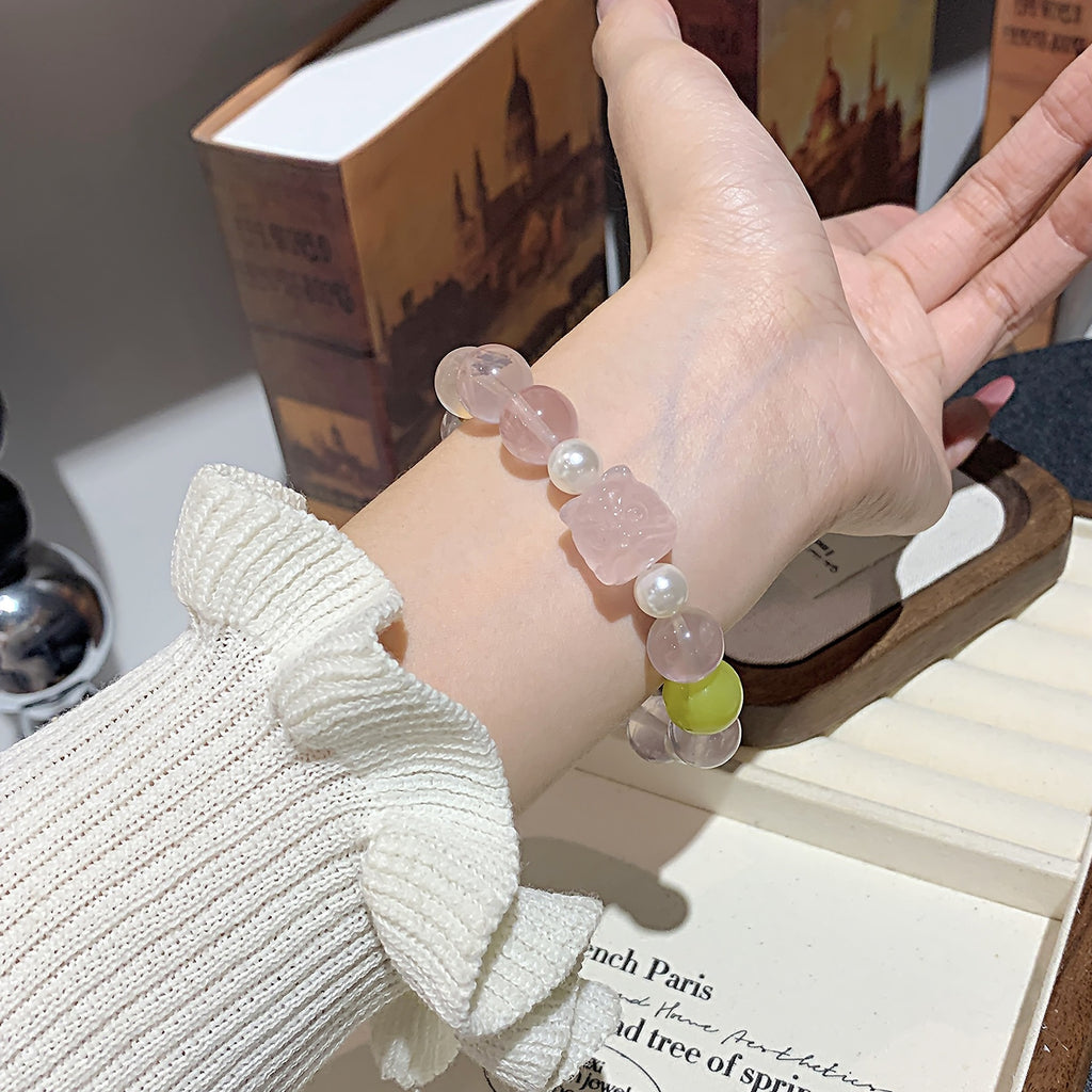 Natural Rose Quartz Jewelry Bracelet for Women Lucky Peach Blossom Wealth Attraction Best Friend Bracelet Luxurious and High-end Crystal Jewelry