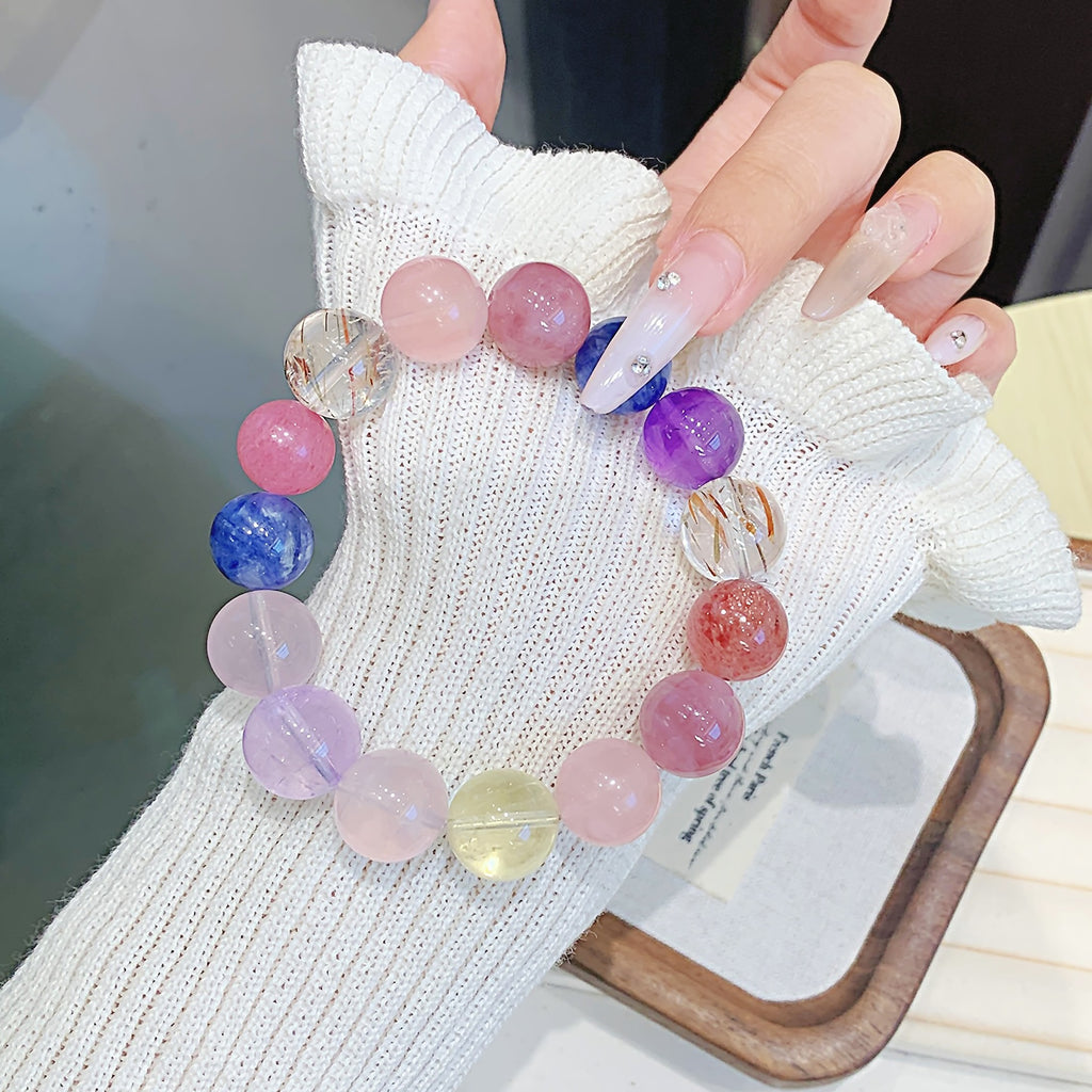 Rose Quartz Jewelry Bracelet diy Natural Crystal Bracelet Hot-Selling Jewelry Cross-Border Exclusive Jewelry Factory Crystal Chain