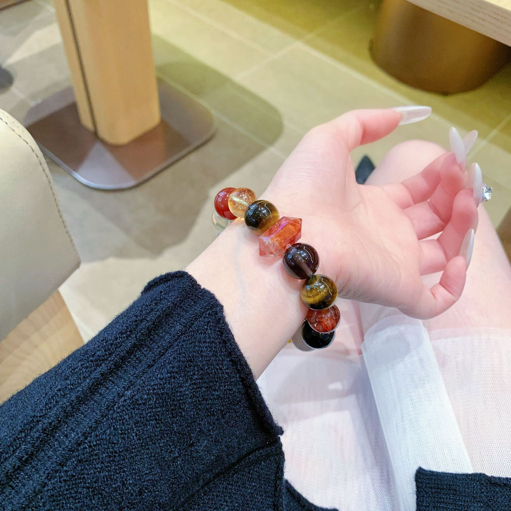 Five Elements Crystal Bracelet Natural Crystal Multi-Gemstone Bracelet Original Design Tiger Eye Lacquer Intangible Cultural Heritage Crystal Bracelet