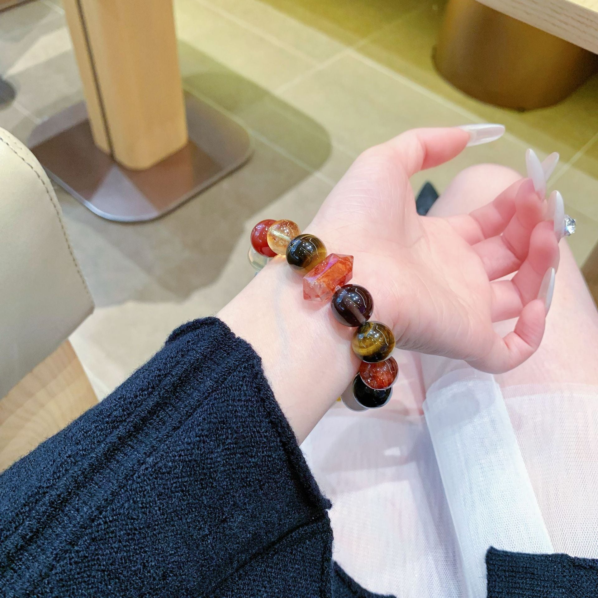 Five Elements Crystal Bracelet Natural Crystal Multi-Gemstone Bracelet Original Design Tiger Eye Lacquer Intangible Cultural Heritage Crystal Bracelet