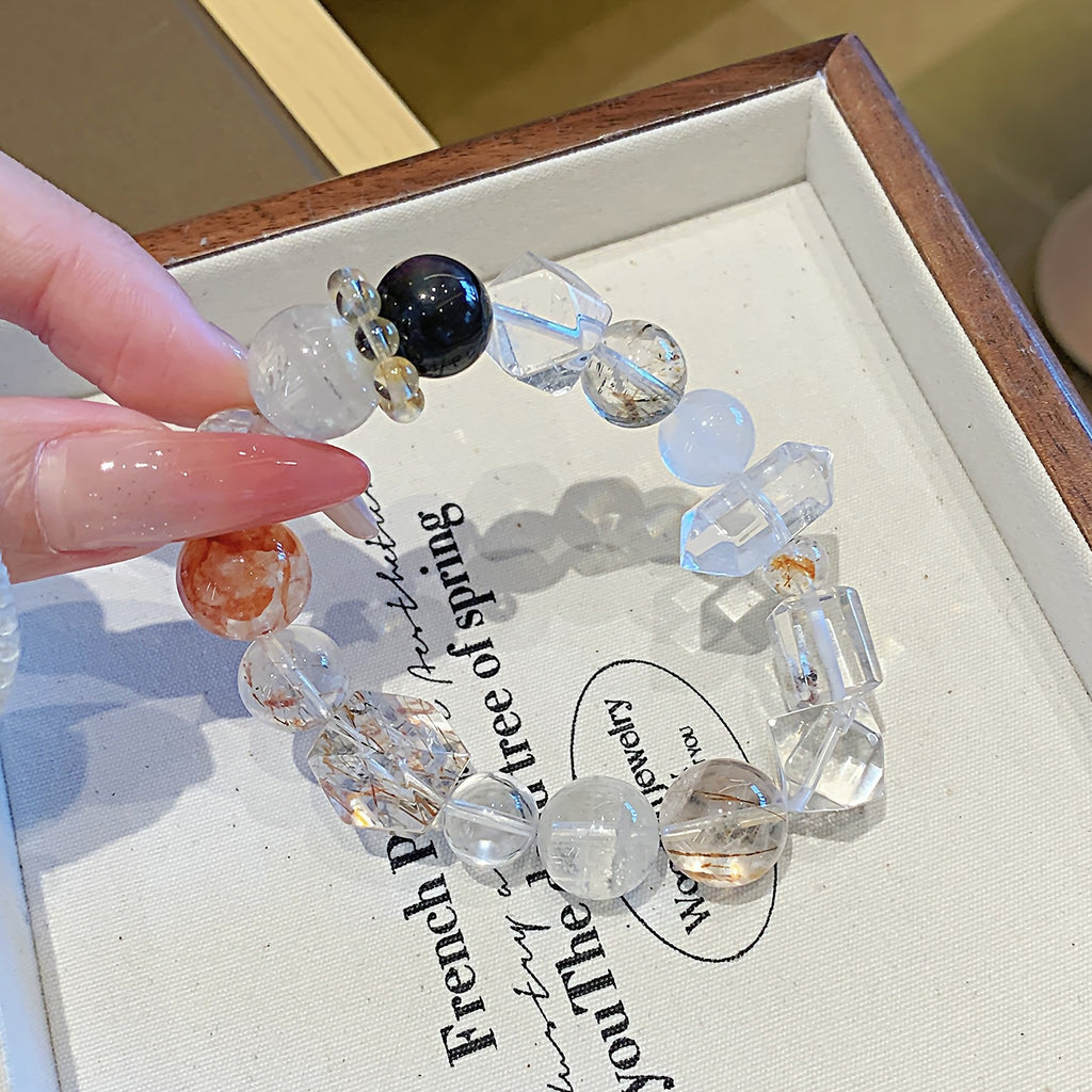 Natural Black Gold Super Seven Sugar Crystal Bracelet Fortune-Enhancing Hair Crystal Bracelet for Women with a Sense of Sophistication Crystal Hand Jewelry String