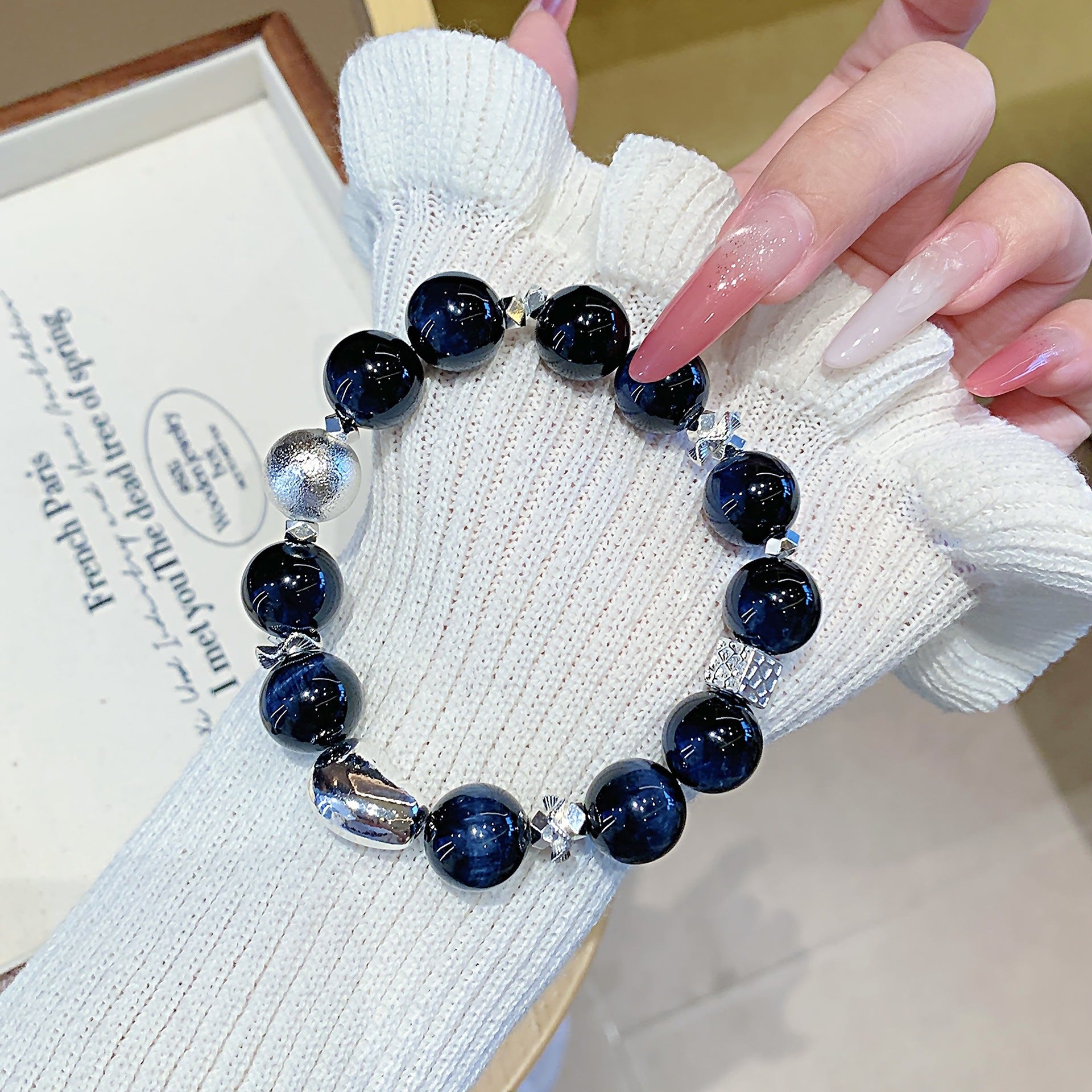 Natural Blue Tiger Eye Crystal Bracelet Cross-border Hot-Selling Christmas Gift Hand Chain New Crystal Jewelry Bracelet