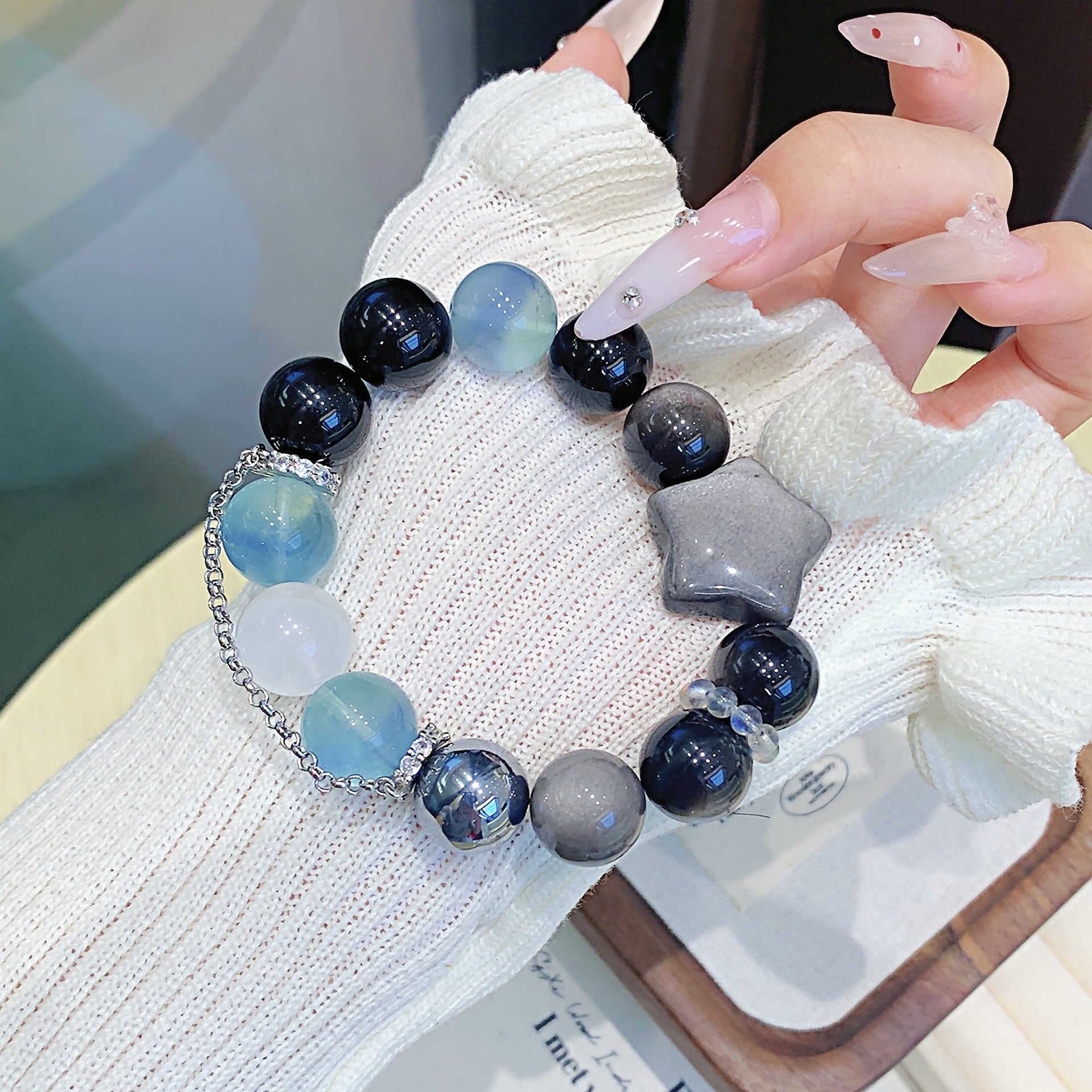 Natural Silver Obsidian Crystal Bracelet Natural Crystal Factory Wholesale Cross-border Crystal Bracelet Silver Obsidian Bracelet