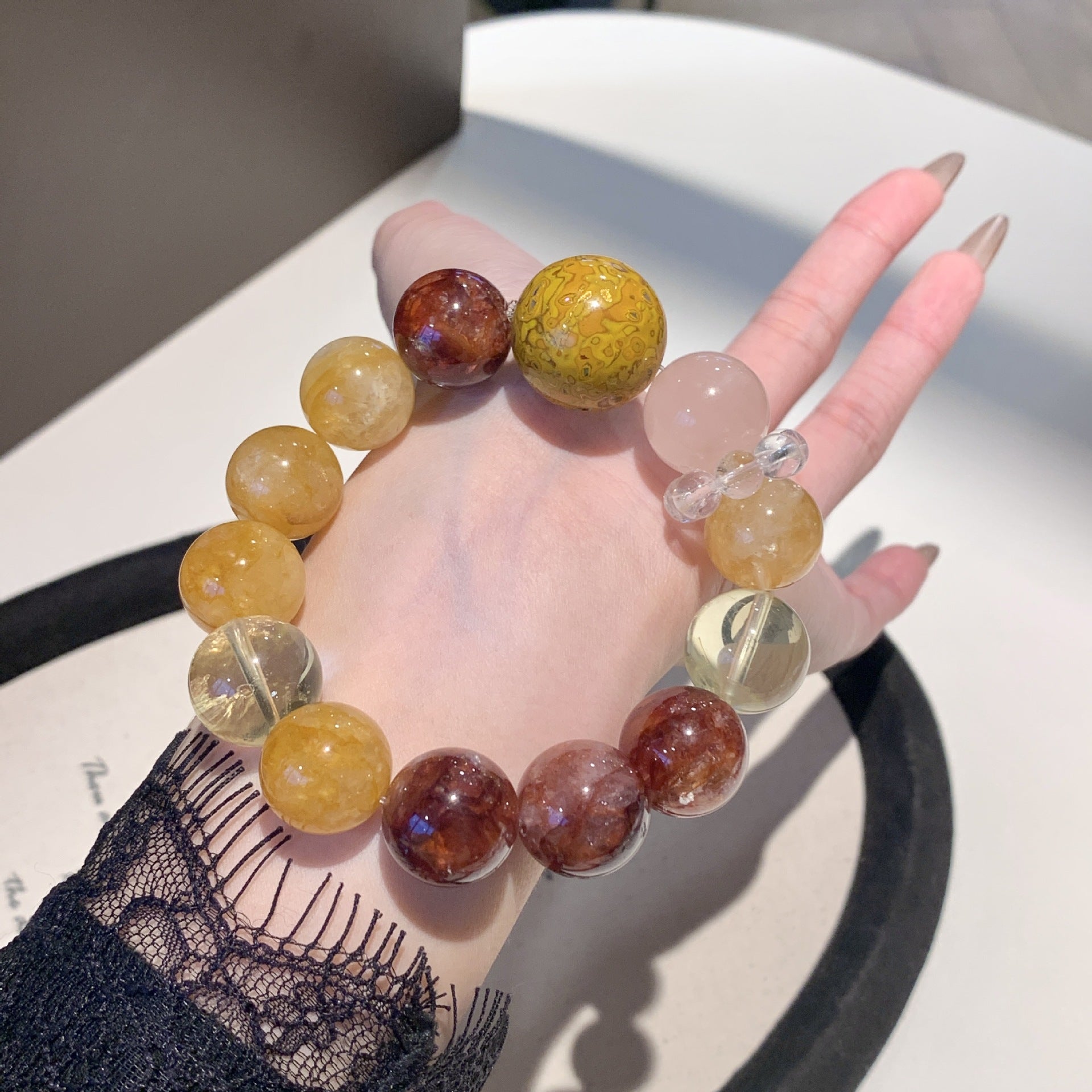 【Red Gum Flower】Natural Crystal Bracelet Hand Jewelry Beaded Crystal Bracelet Light Luxury High-end Feel Bracelet for Women