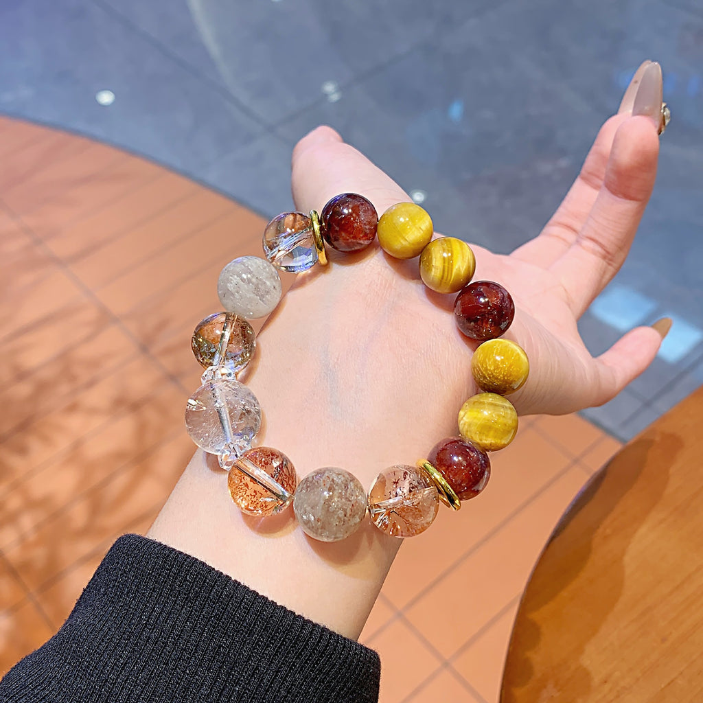 Gold Foil Explosion Series Crystal Hand Jewelry String Fashionable High-End Bracelet Original Design Red Gum Flower Crystal Bracelet