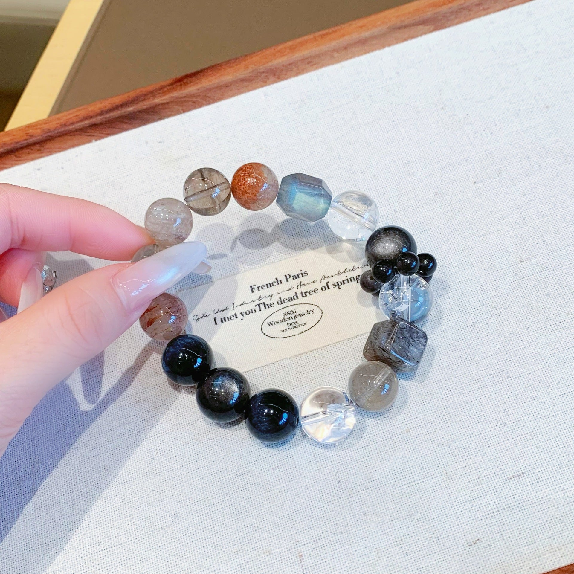 【Crystal Original】Wholesale Silver Obsidian Fashion Design Multi-Gem Bracelet Live Supply Bracelets Crystal Bracelet
