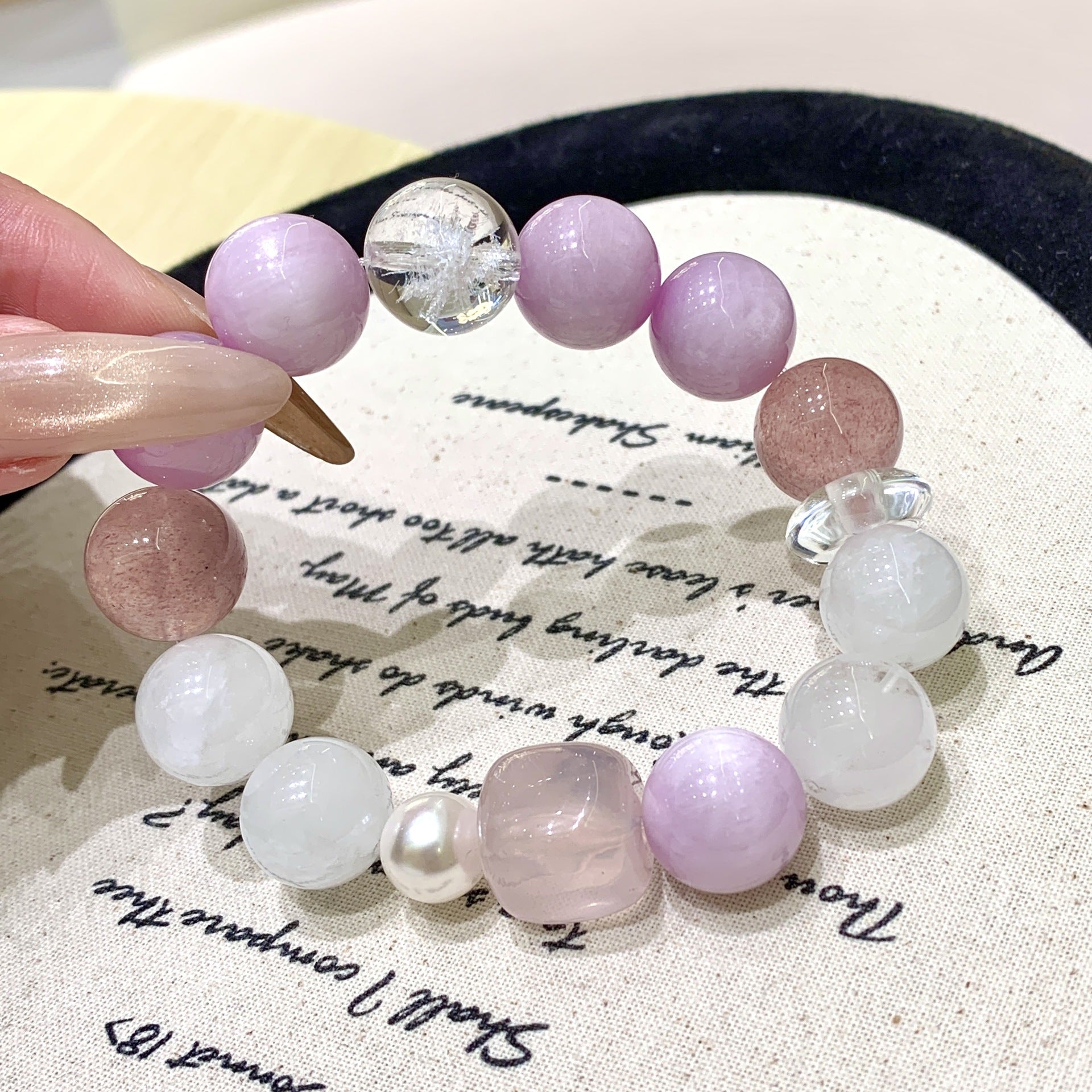 Natural Crystal Bracelet Purple Lithium Quartz and White Phantom Bracelet Hot-Selling Jewelry Bracelet Purple Spodumene Crystal Bracelet