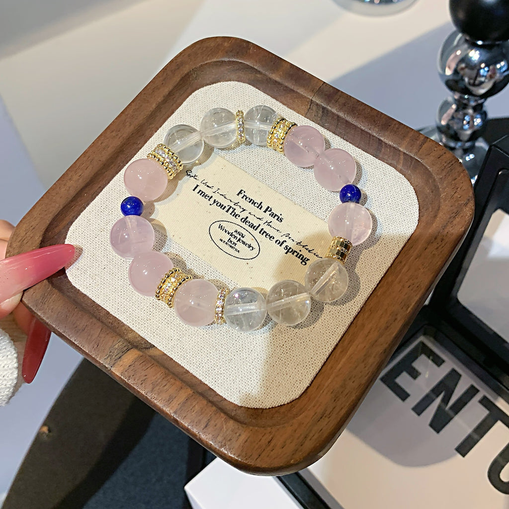 Natural Pink Crystal Bracelet White Crystal Hand Jewelry Lucky Attracting Male Birthday Gift Girlfriends' Gift Crystal Bracelet
