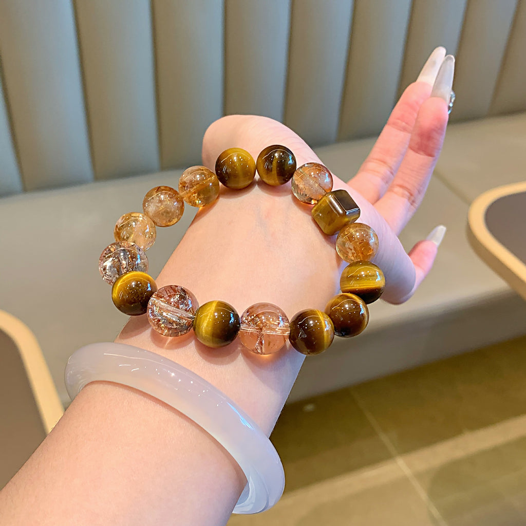 Gold foil explosion natural crystal bracelet Fortune Yellow Tiger Eye Bracelet Original Design Jewelry String Yellow Tiger Eye Bracelet