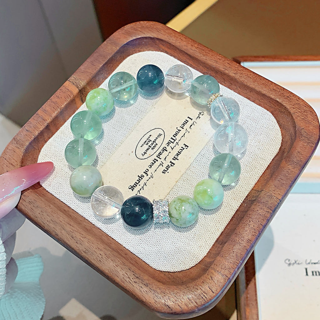 Natural Xiuyan Jade Green Grape Milk Cap Bracelet New Chinese Style Cool Feeling Bracelet for Women Single Loop Xiuyu Natural Crystal Bracelet