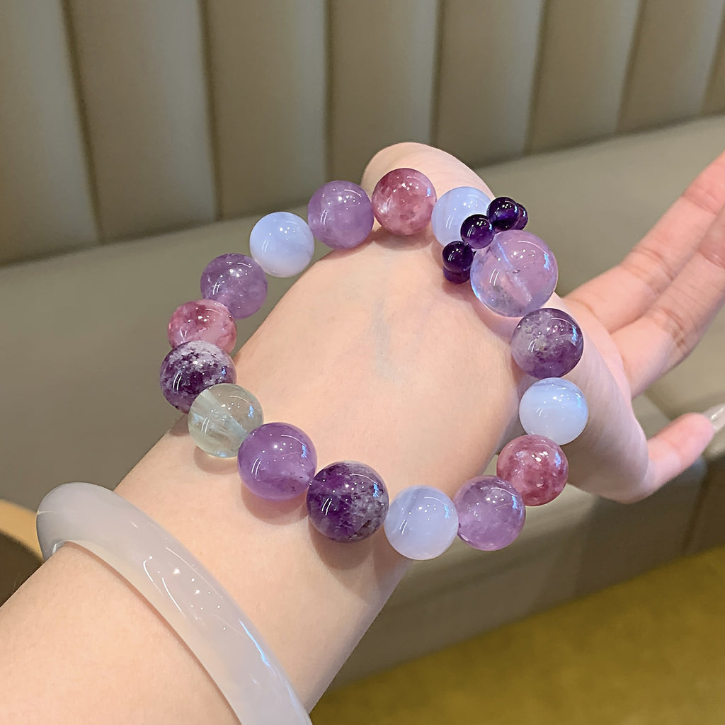 Macaron Crystal Round Bead Multi-Gem Bracelet Women's Hand Jewelry Accessories Fresh Bracelet Design Amethyst Bracelet
