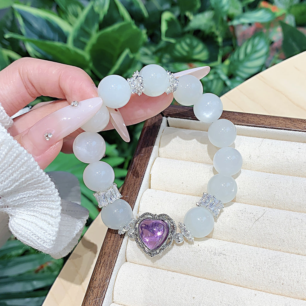 Exquisite White Moonlight Bracelet Natural Moonstone Amethyst Bracelet Gift Bracelet for Girlfriend Crystal Bracelet