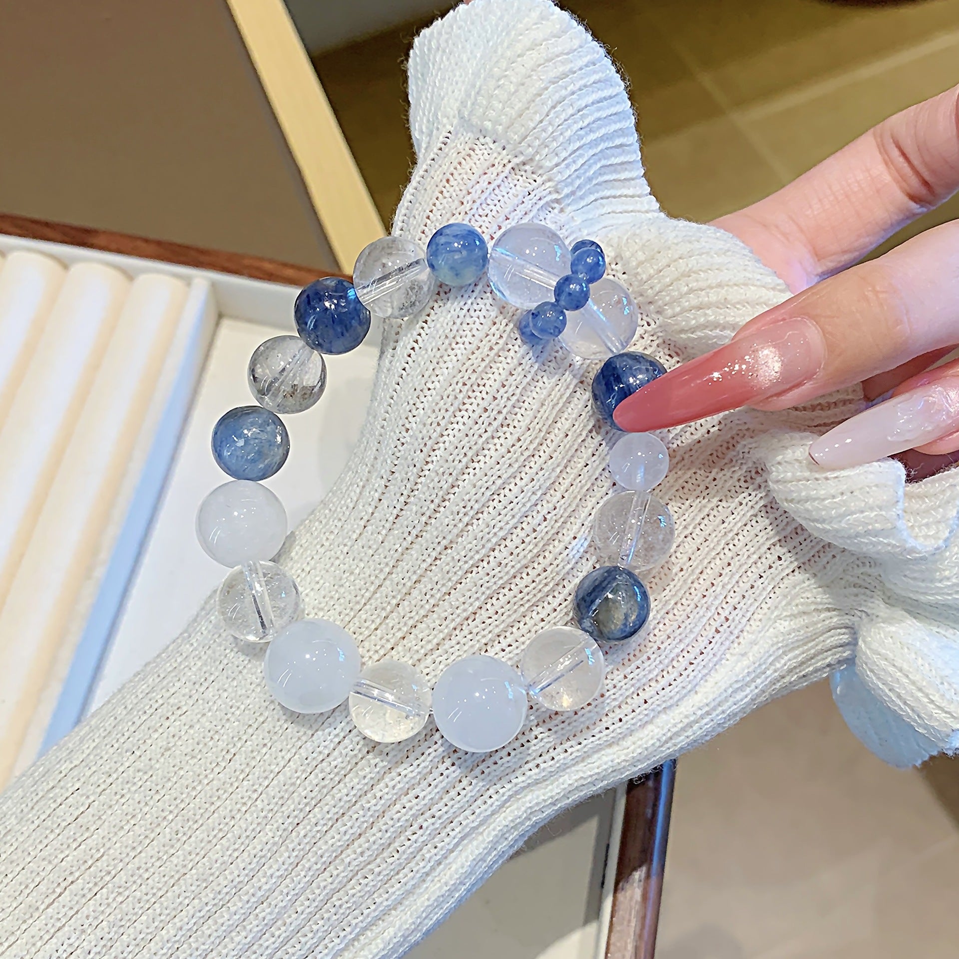 Natural blue-green fluorite crystal bracelet Natural Crystal Strand Original Design Bracelet diy Jewelry Factory Wholesale