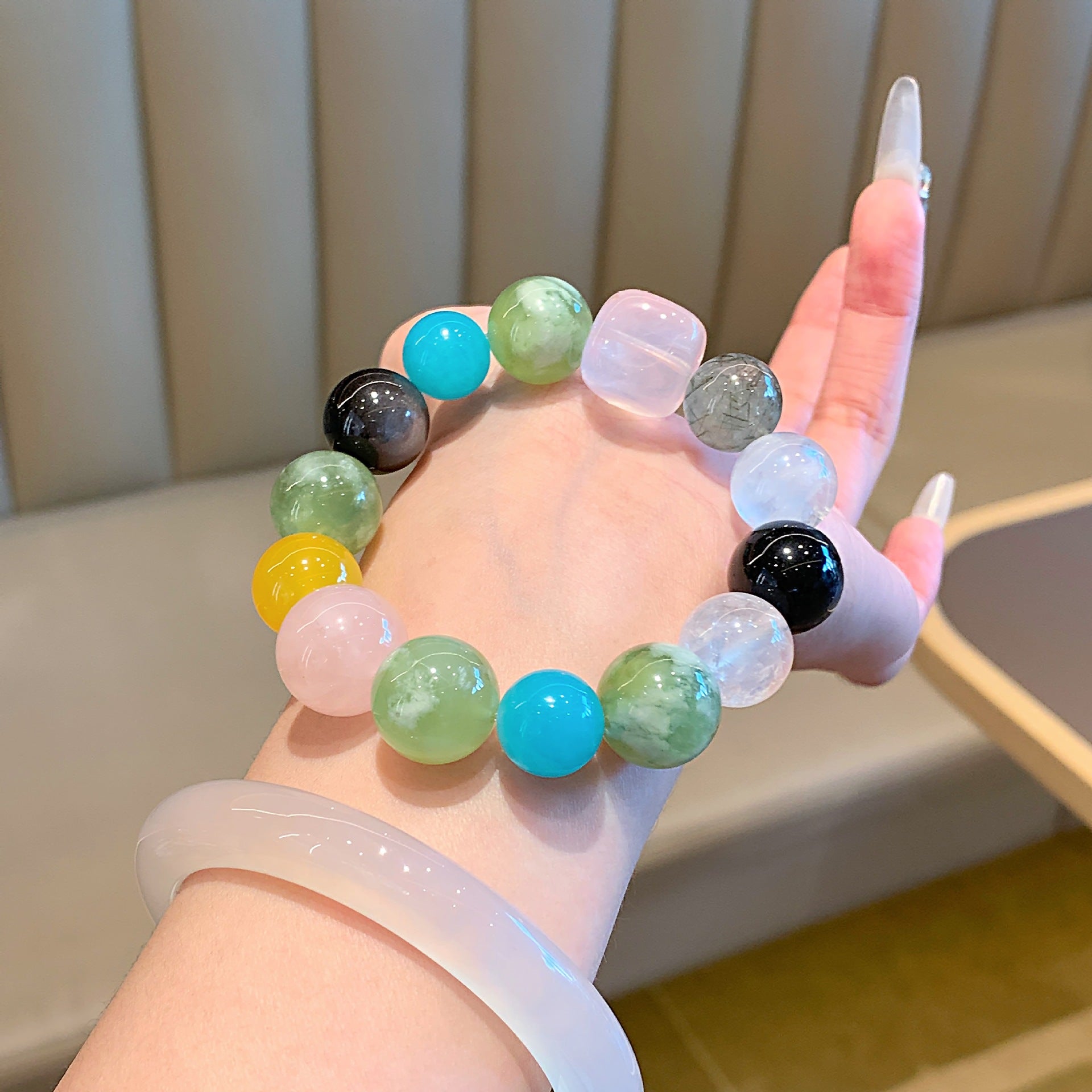 Natural Multi-Gemstone Crystal Bracelet for Wealth, Luck, Love, Health, All-Round Comprehensive High-End Dopamine Bracelet Gift