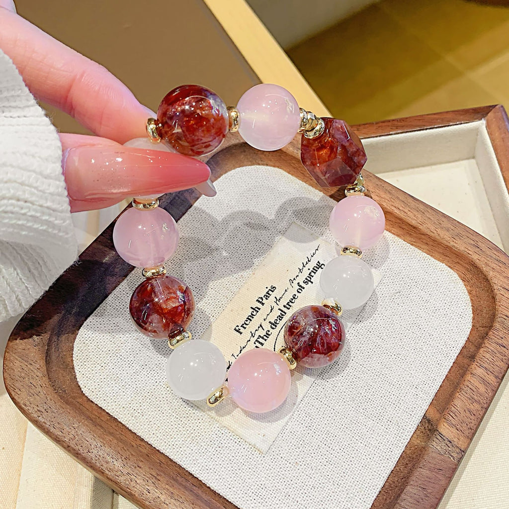 Red Gum Flower Crystal Bracelet diy Natural Crystal Popular Bracelet Accessories Fortune-Attracting Design High-End Crystal Beads