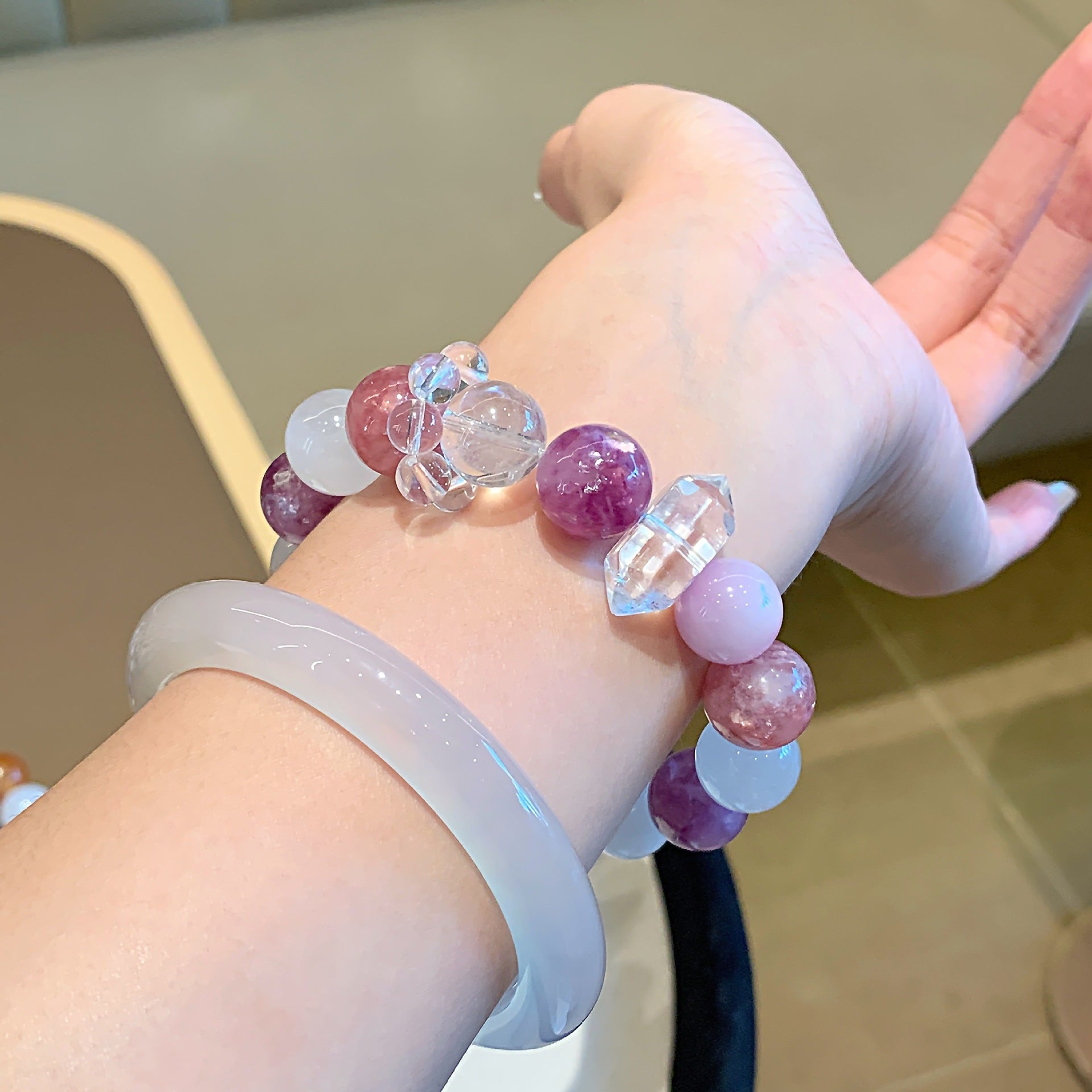 Natural Kunzite with White Phantom Stone Bracelet White Crystal Travel Original Edition Natural White Phantom Crystal Bracelet