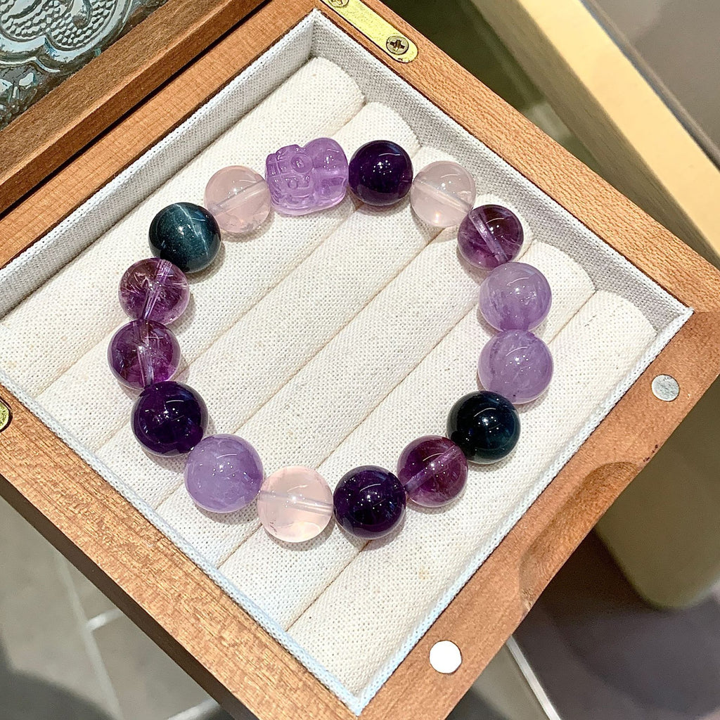 Natural Crystal Bracelet Original Purple Water Uruguay Transparent Purple Jade Crystal Single Circle Bracelet Simple and Versatile Crystal Bracelet