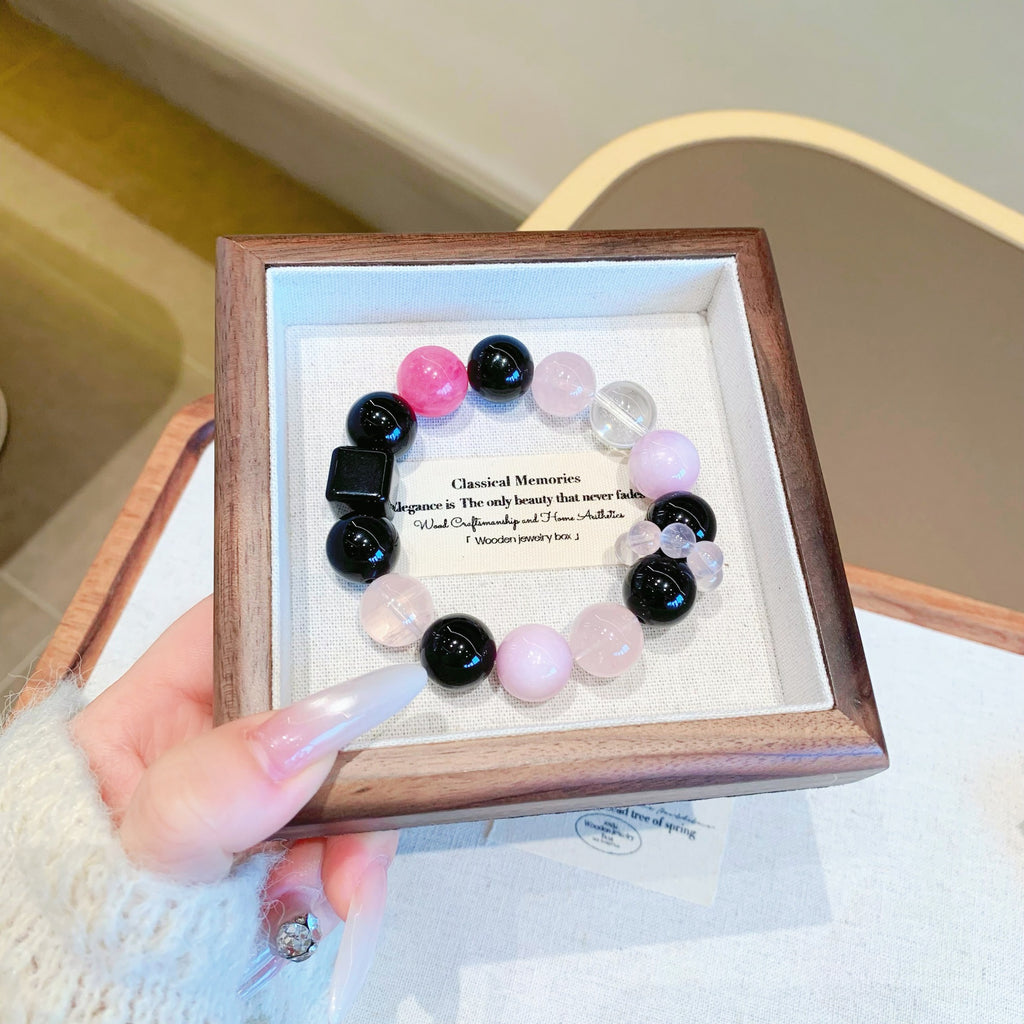 Natural Multi-Gemstone Crystal Stone Bracelet Spliced Geometric Original Design Moonlight Bracelet Natural Pink Crystal Bracelet