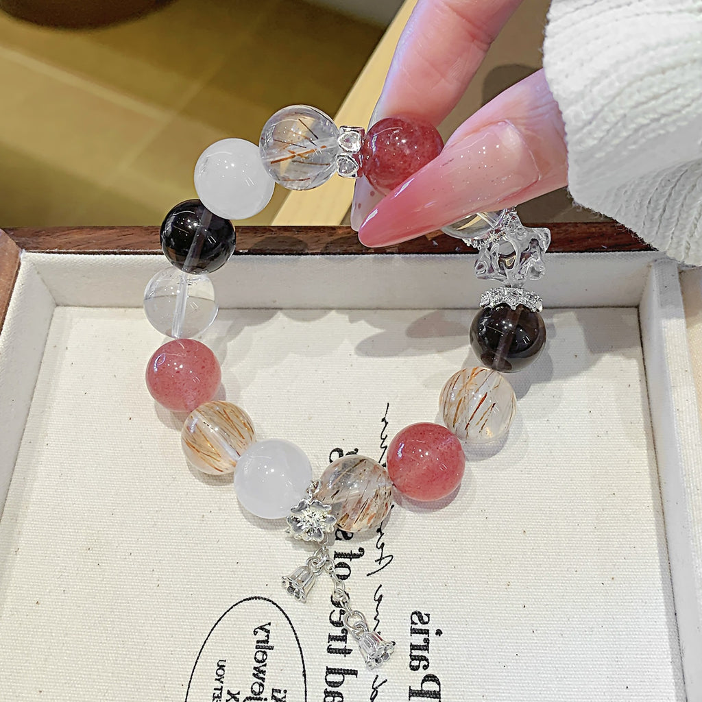 Natural Multi-Gemstone Crystal Fashion Versatile Women's Bracelet Hot-selling Exquisite Bracelet Original Design Strawberry Crystal Bracelet