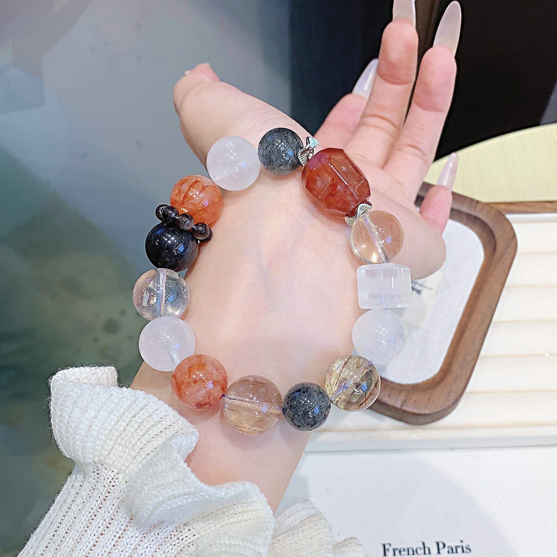 Red Gum Flower Crystal Bracelet Natural Crystal Hot-Selling Hand Jewelry Wholesale Cross-border Exclusive Bracelet Crystal Bracelet diy