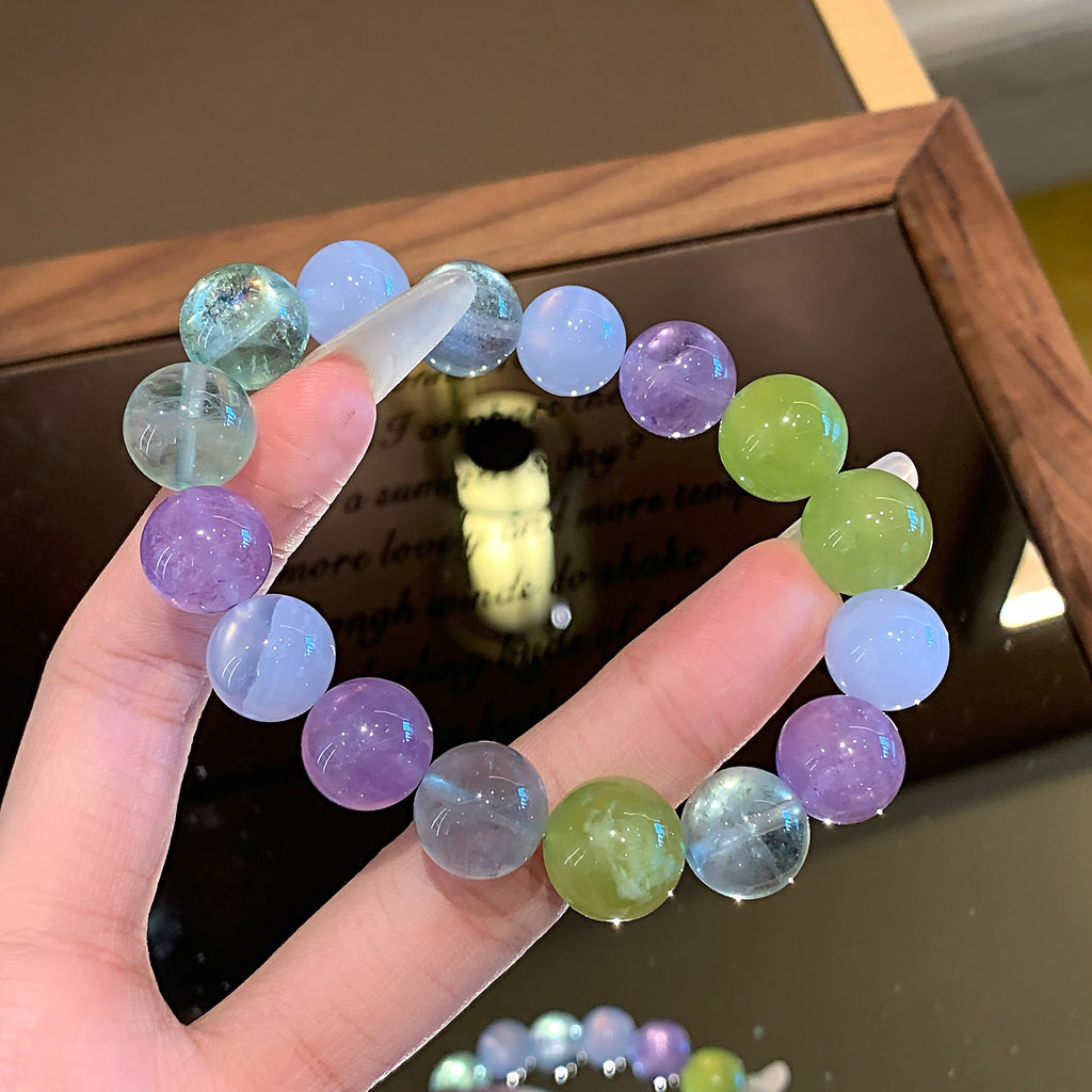 Natural Dopamine Rainbow Color Glue Flower Golden Rutilated Quartz White Crystal Blue Moonstone Bracelet Multi-Gemstone Pink Crystal Bracelet