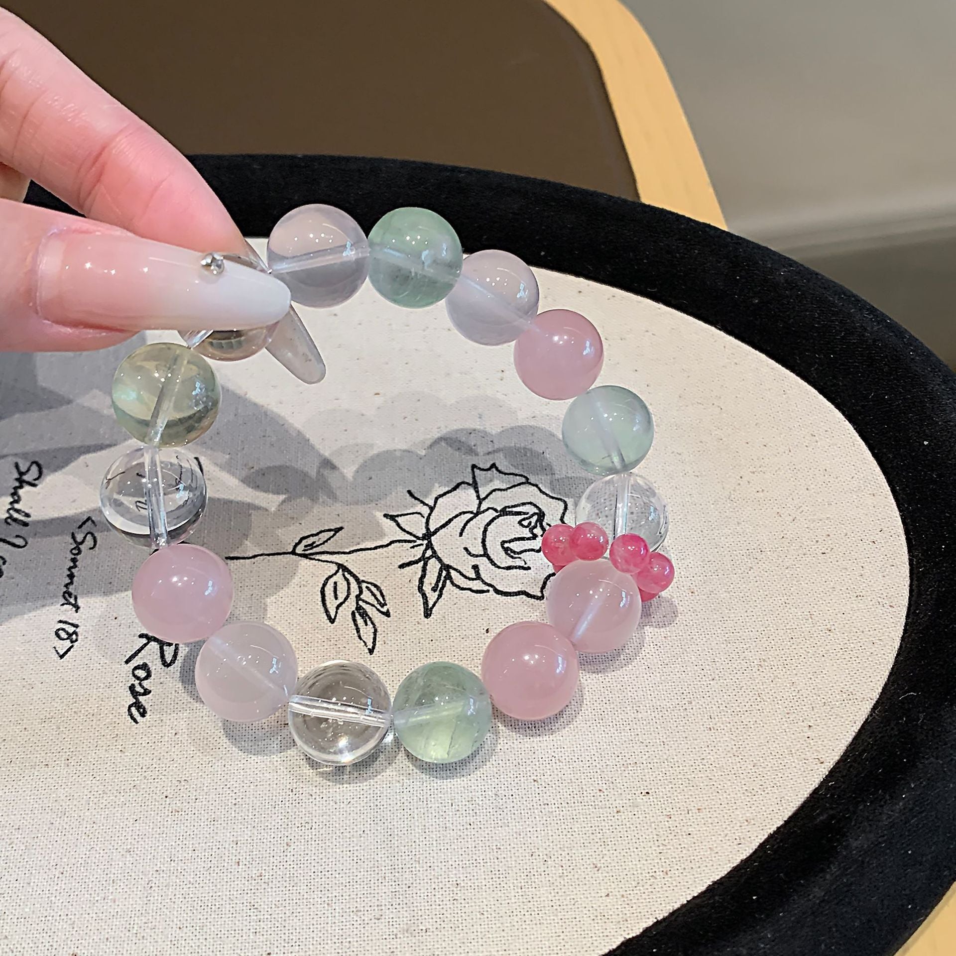 Natural pink crystal paired with white crystal bracelet Original Design Single Circle Bead Bracelet Directly Supplied by Manufacturer Bracelet