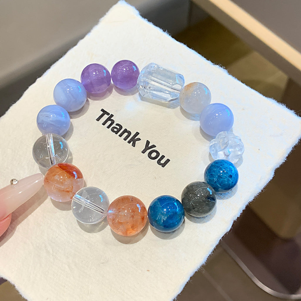 Natural Multi-Gemstone Crystal Bracelet Yellow Gum Flower Matching Blue Vein Agate Crystal Bracelet Jewelry Blue Veined Agate Bracelet