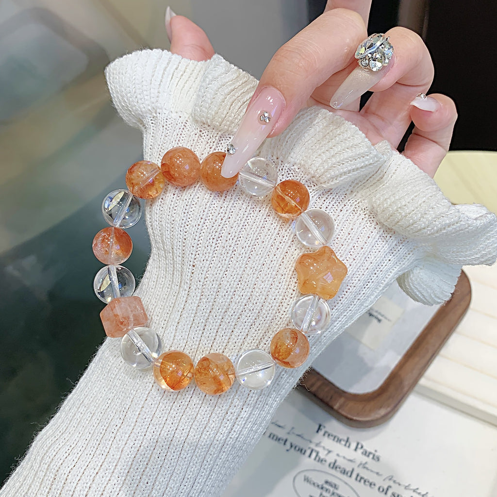 Natural Crystal Multi-Gemstone Bracelet Red Gum Flower with White Crystal Design Luxury High-End Bracelet Crystal Bracelet