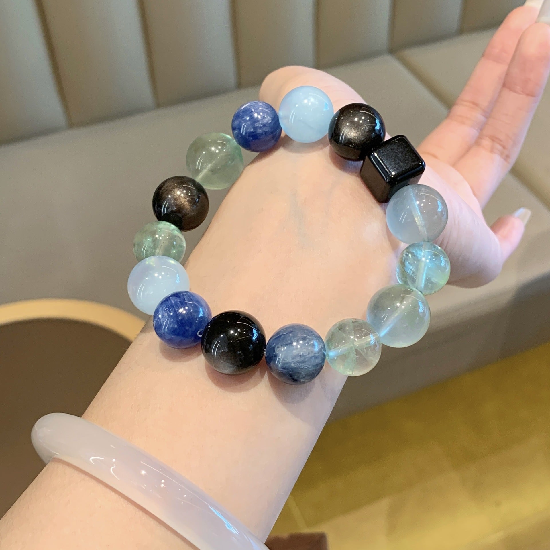 2025Five Elements Energy Bracelet Natural Five Elements Crystal Bracelet Obsidian Original Design Green Fluorite Crystal Bracelet