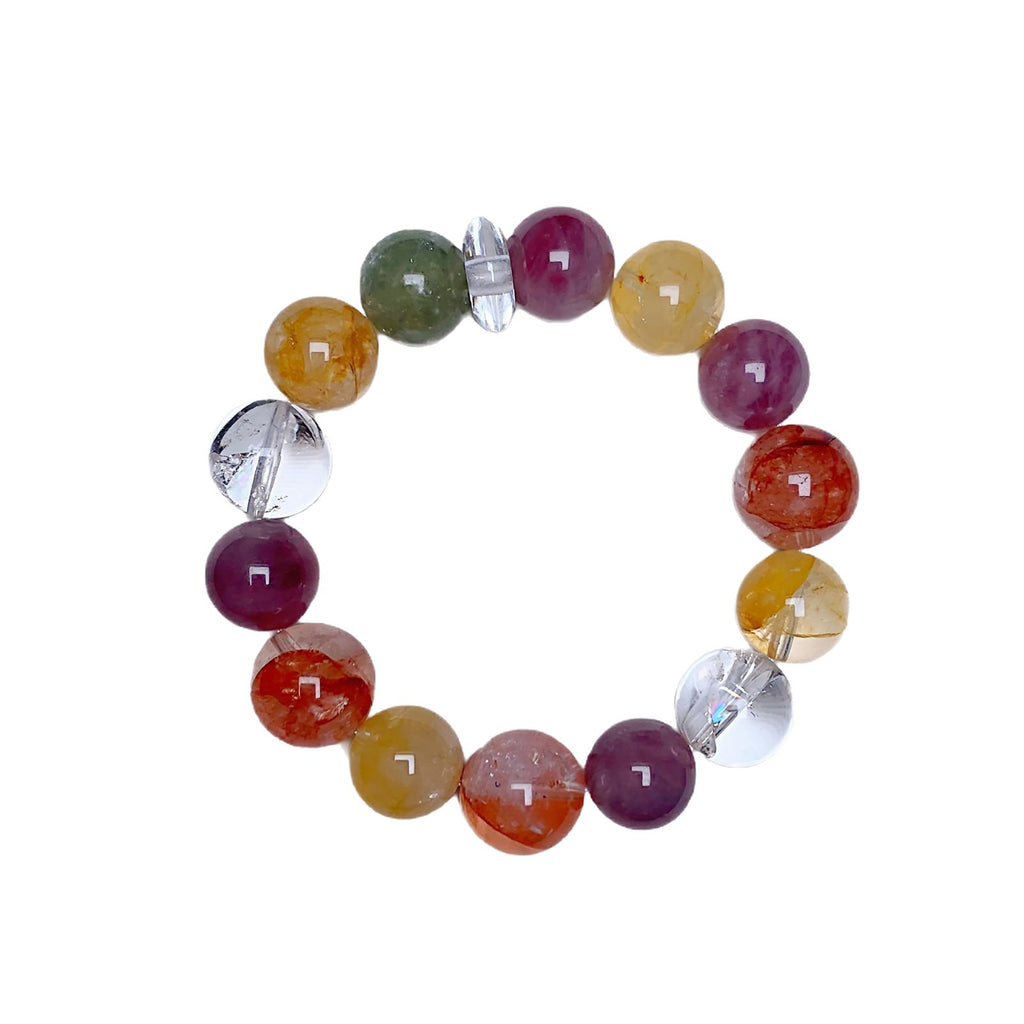 Macaron Ace Crystal Round Bead Multi-Gem Bracelet Red Gum Flower Matching Yellow Gum Flower White Crystal Model Crystal Bracelet