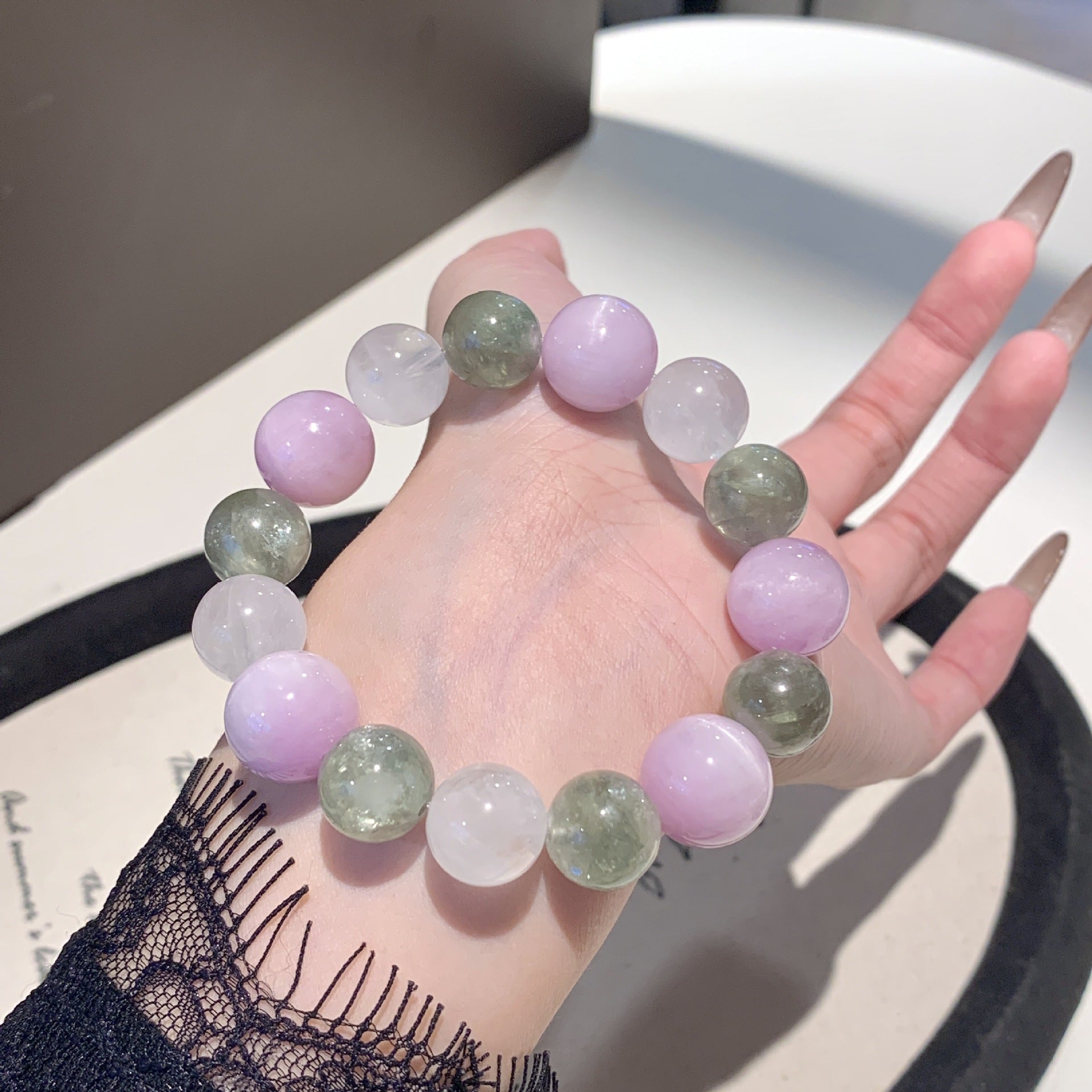 Natural Kunzite Versatile Bracelet Niche Design Crystal Bracelet Jewelry String Purple Spodumene Natural Crystal Bracelet