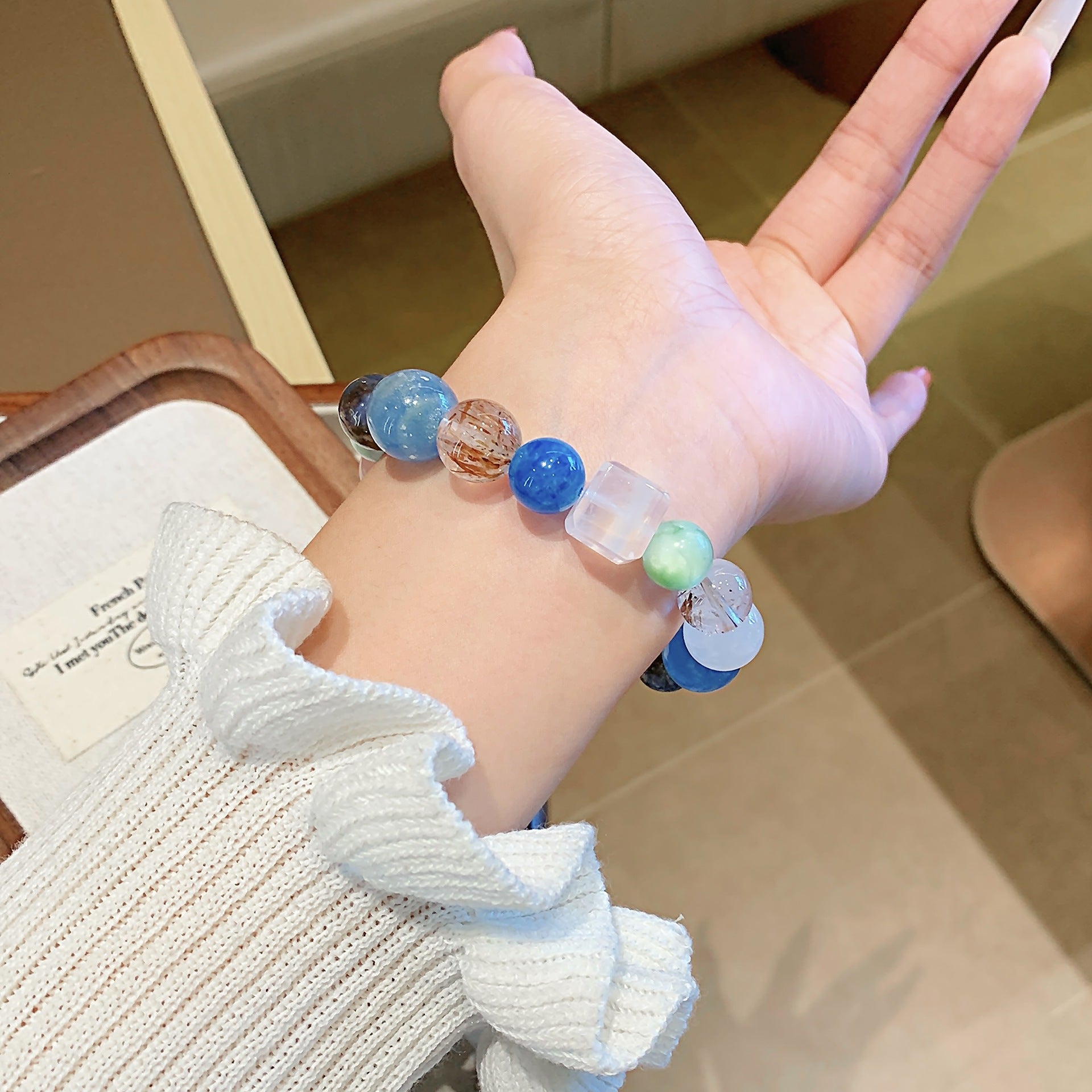 Natural Rose Quartz Jewelry Bracelet Niche Design Pink Quartz Bracelet Fashionable Women's Style Natural Multi-Gemstone Crystal Bracelet