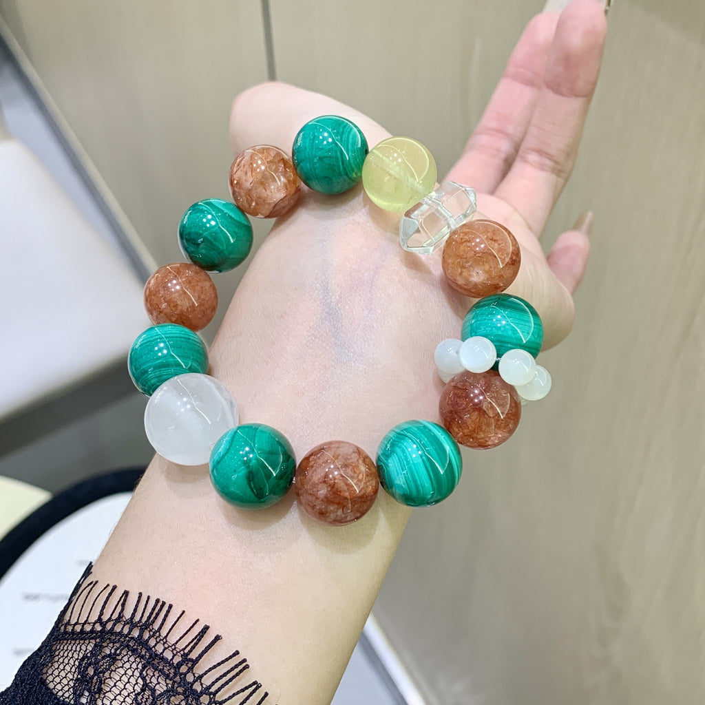 Natural Christmas Crystal Bracelet Female Malachite with Red Gum Flower High-End Light Luxury Fashion Gift for best friend, gift for girlfriend