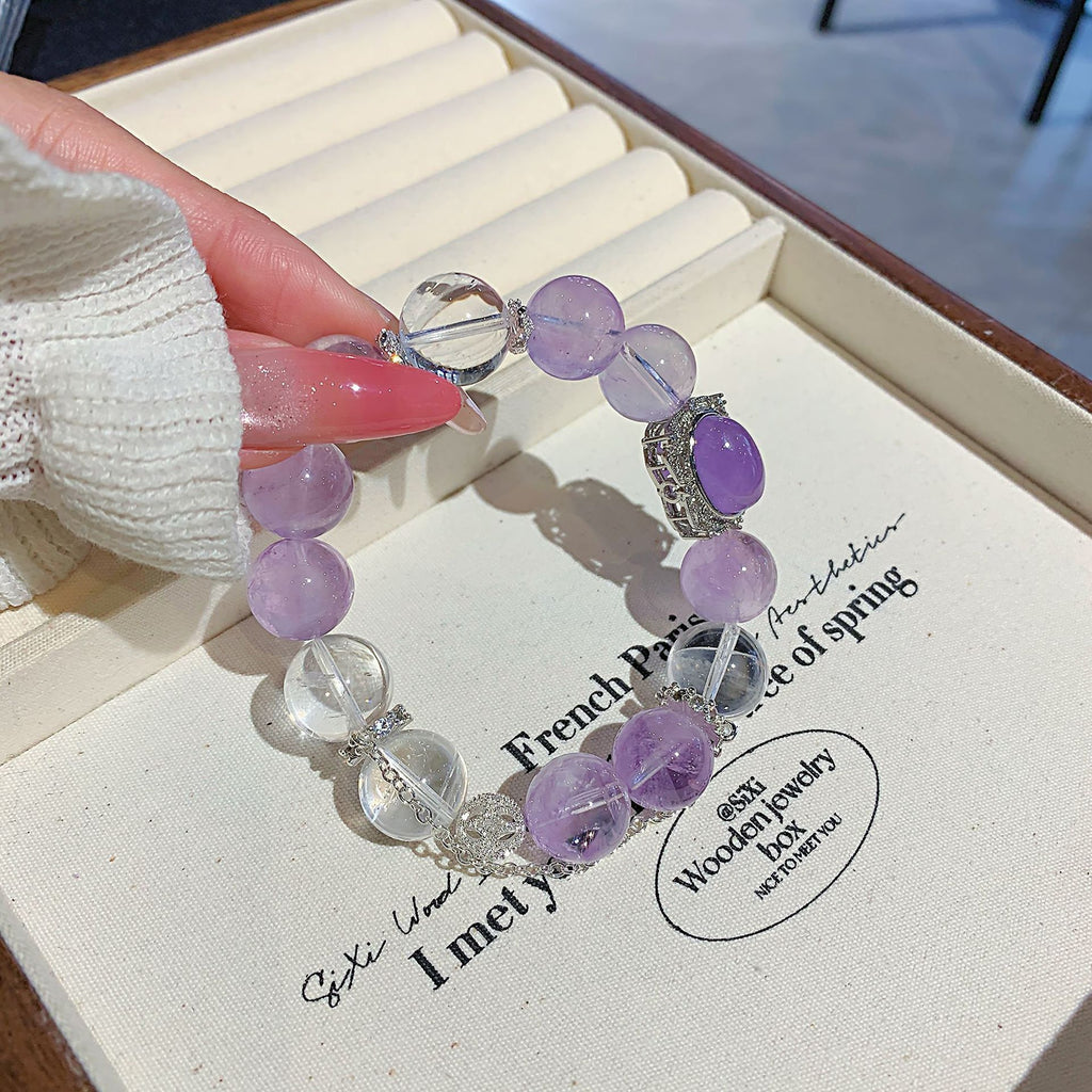 Natural lavender amethyst bracelet White Crystal Matching High-End Luxury Crystal Large Bead Bracelet Jewelry