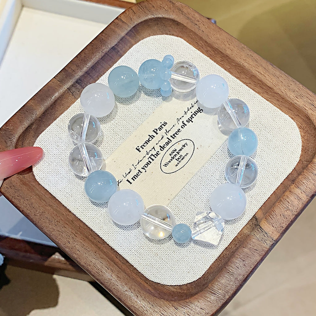 Original Design Multi-Gem Bracelet Aquamarine White Crystal Beaded Bracelet for Women Crystal Hand Jewelry Exquisite Bracelet