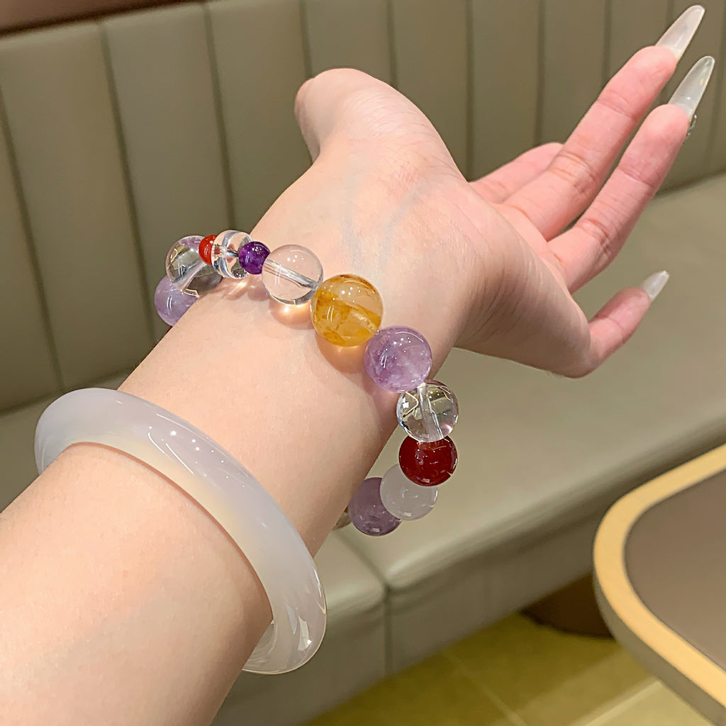 Autumn New Natural Crystal Bracelet Dopamine Color Crystal Bracelet Small Clear Hand Chain Amethyst Bracelet