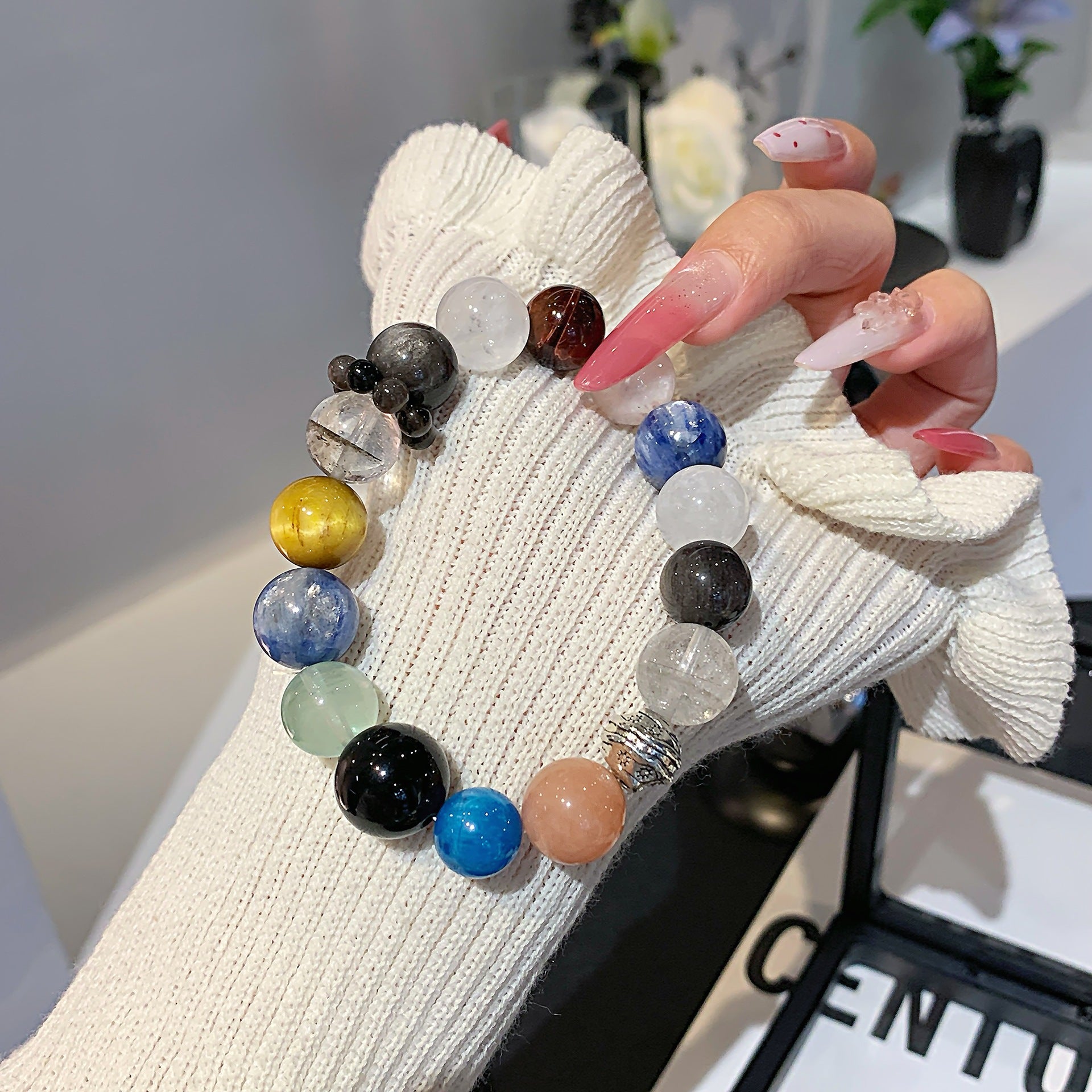 Original Personalized Multi-Gemstone Crystal Bracelet Vintage Style Unisex Single Loop Bracelet Natural Blue Crystal Bracelet