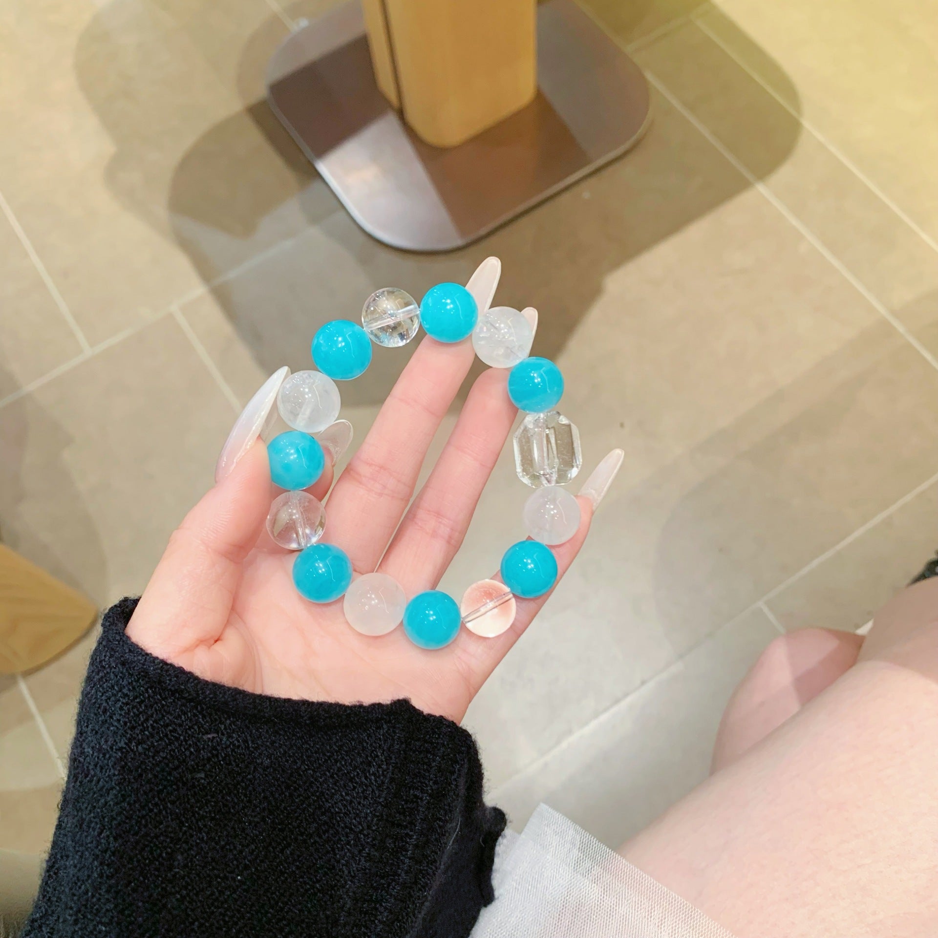 New Chinese Style Retro High-end Designer Goods Glass Body Diagram Natural White Crystal12mm Amazonite Bracelet Crystal Bracelet